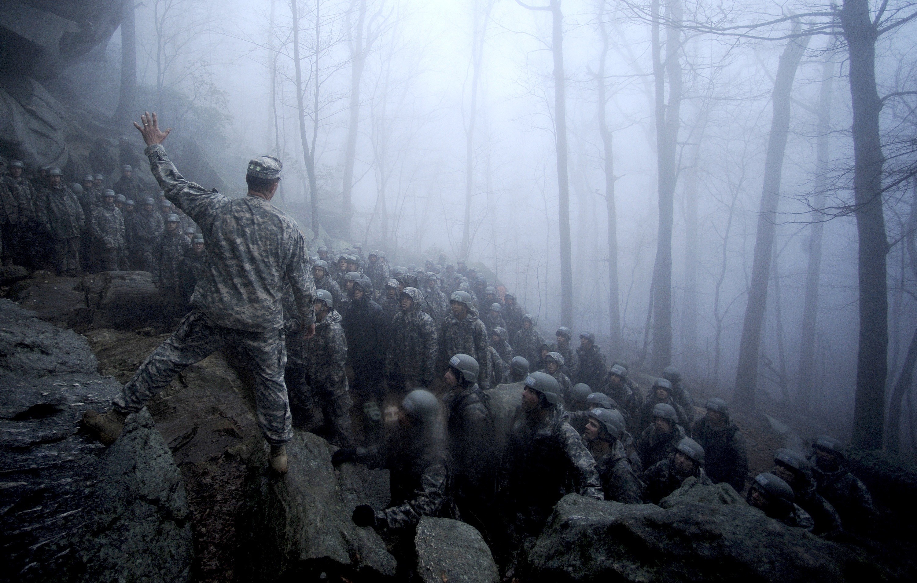 General 3000x1909 military soldier camouflage rocks mist helmet United States Army Rangers