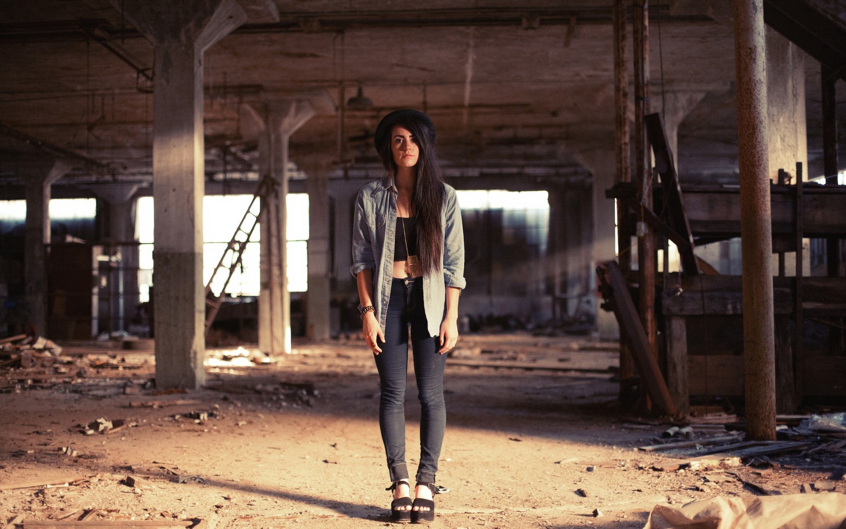 People 1680x1050 women hat ruins abandoned model long hair standing