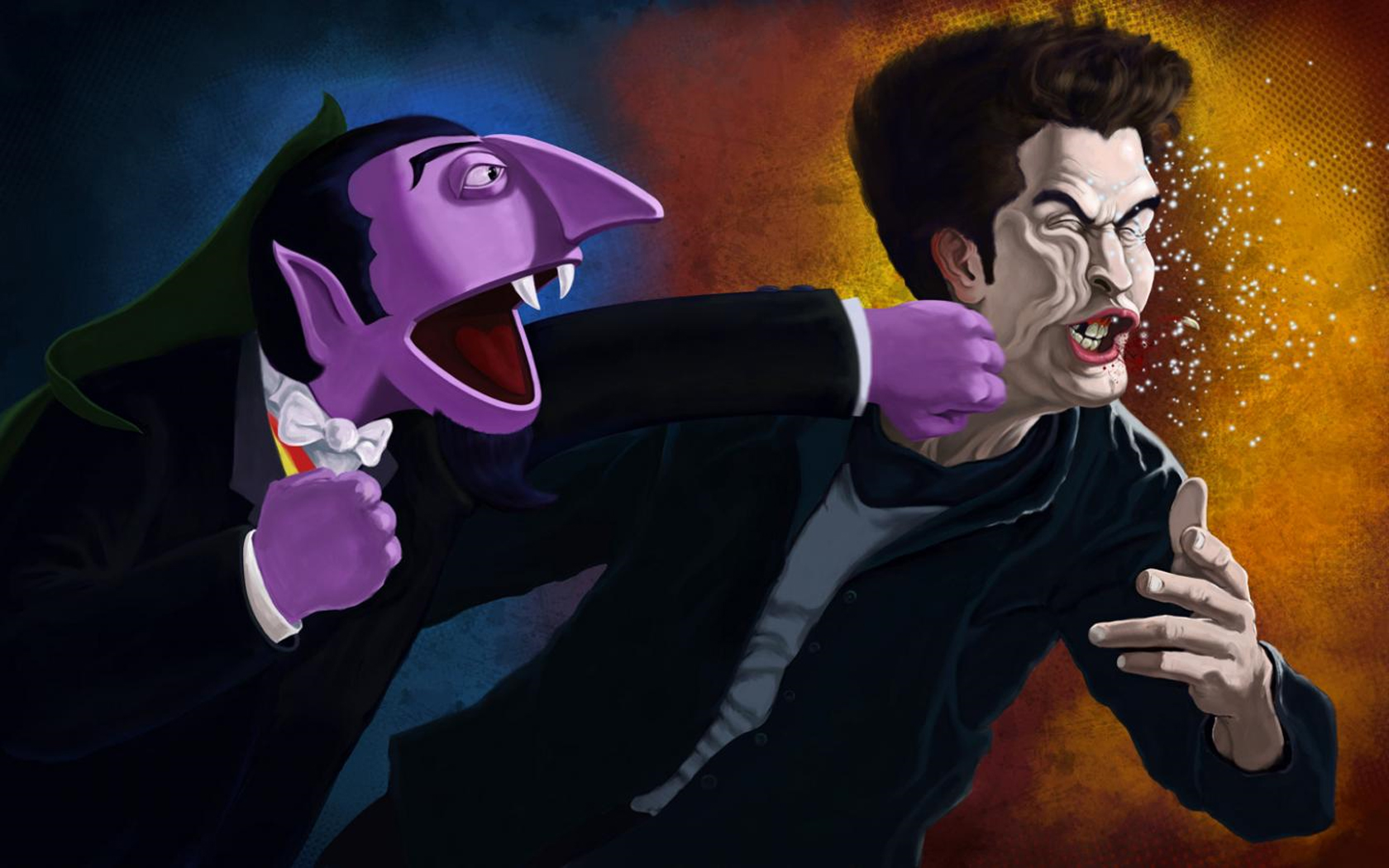 General 1680x1050 Twilight (series) vampires Dracula humor fighting artwork Sesame Street