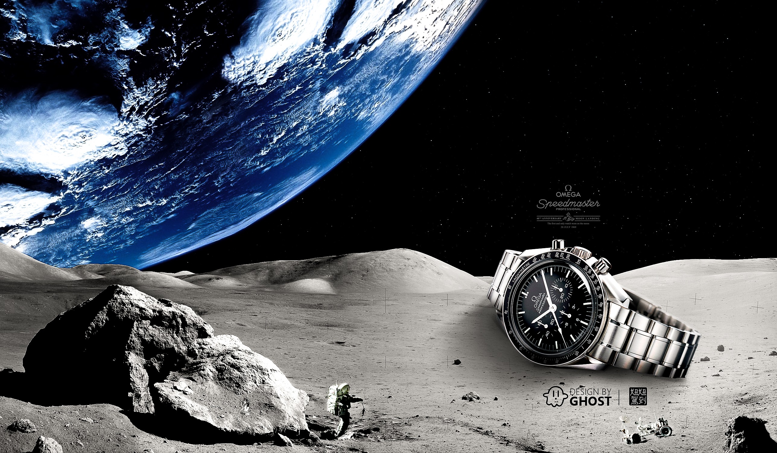 General 2576x1502 clocks space digital art Moon luxury watches Omega (watch) wristwatch advertisements technology planet
