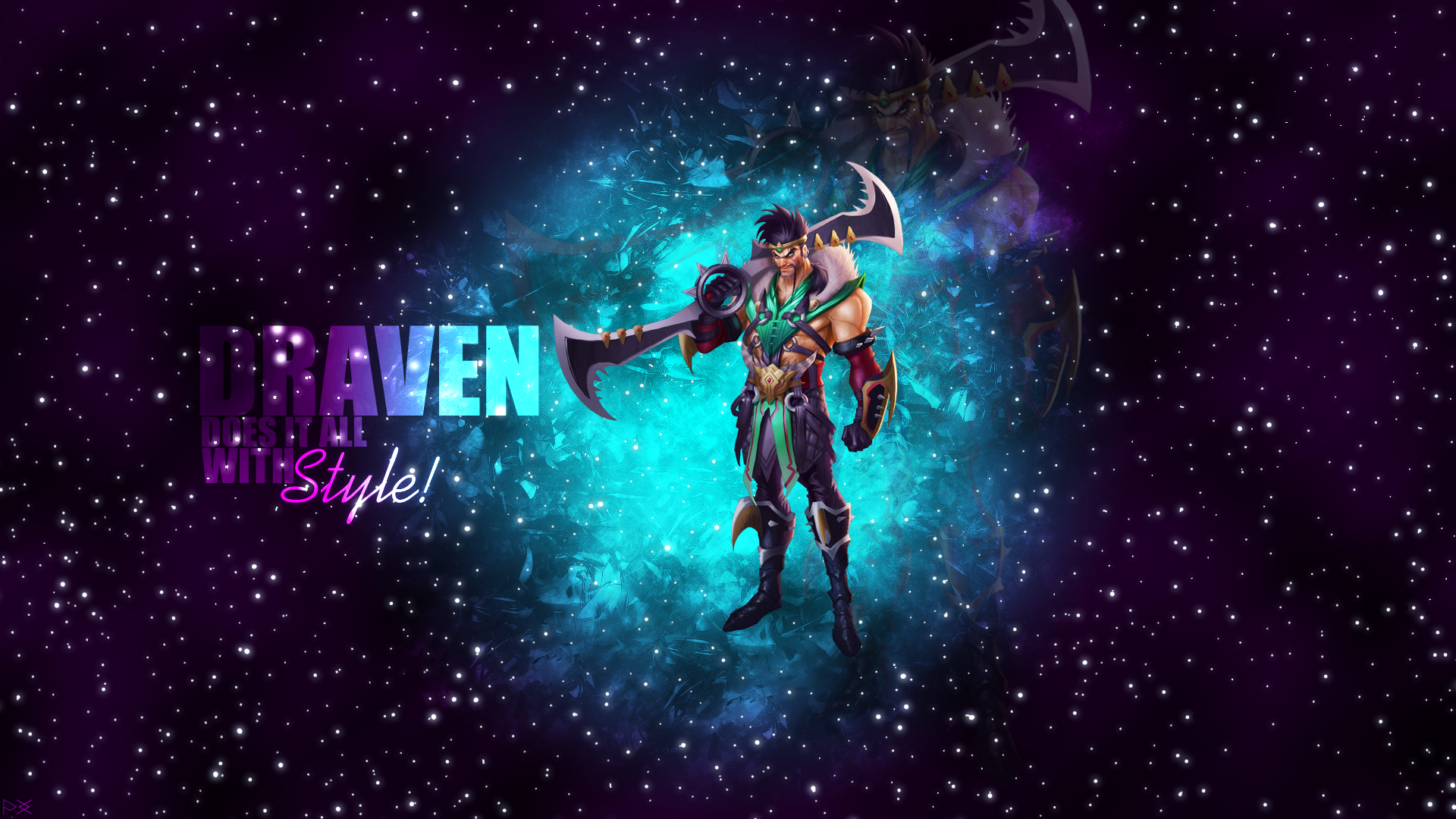 General 1920x1080 League of Legends stars galaxy cyan purple Draven (League of Legends) DeviantArt PC gaming video game characters video game men