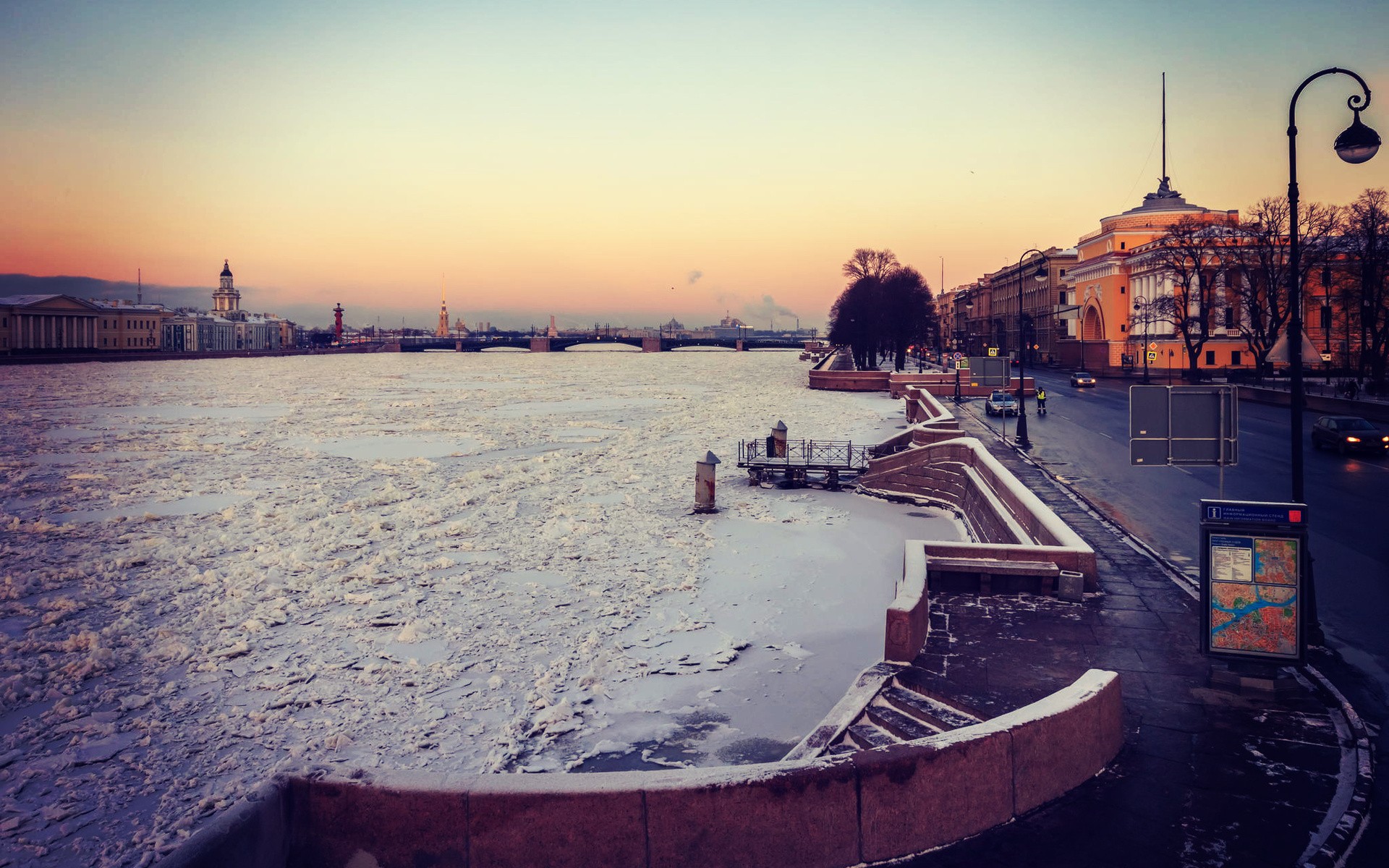 General 1920x1200 river winter cityscape St. Petersburg Russia ice cold frost