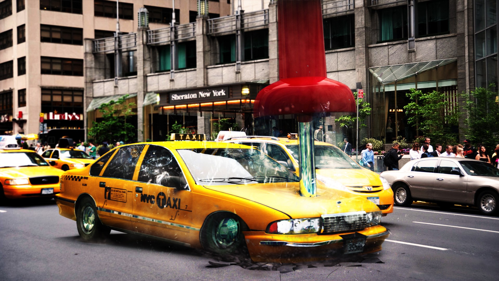 General 1920x1080 taxi photo manipulation yellow cars digital art city