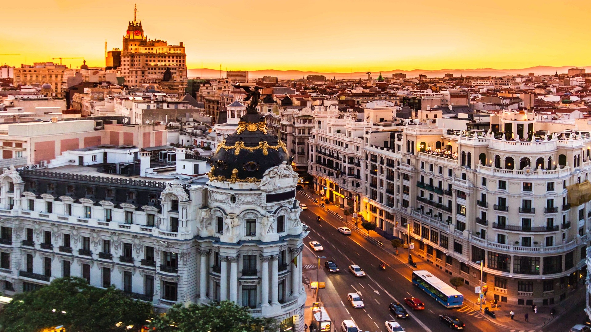 General 1920x1080 city cityscape sunset road car architecture Madrid Spain Europe street urban building