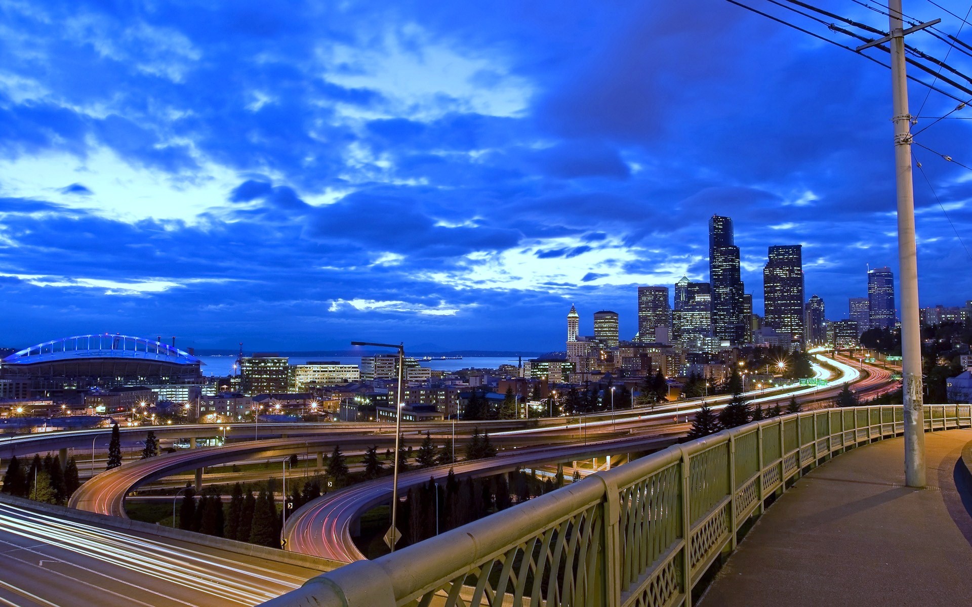 General 1920x1200 cityscape Turn bridge Seattle long exposure sky USA overcast Washington (state)