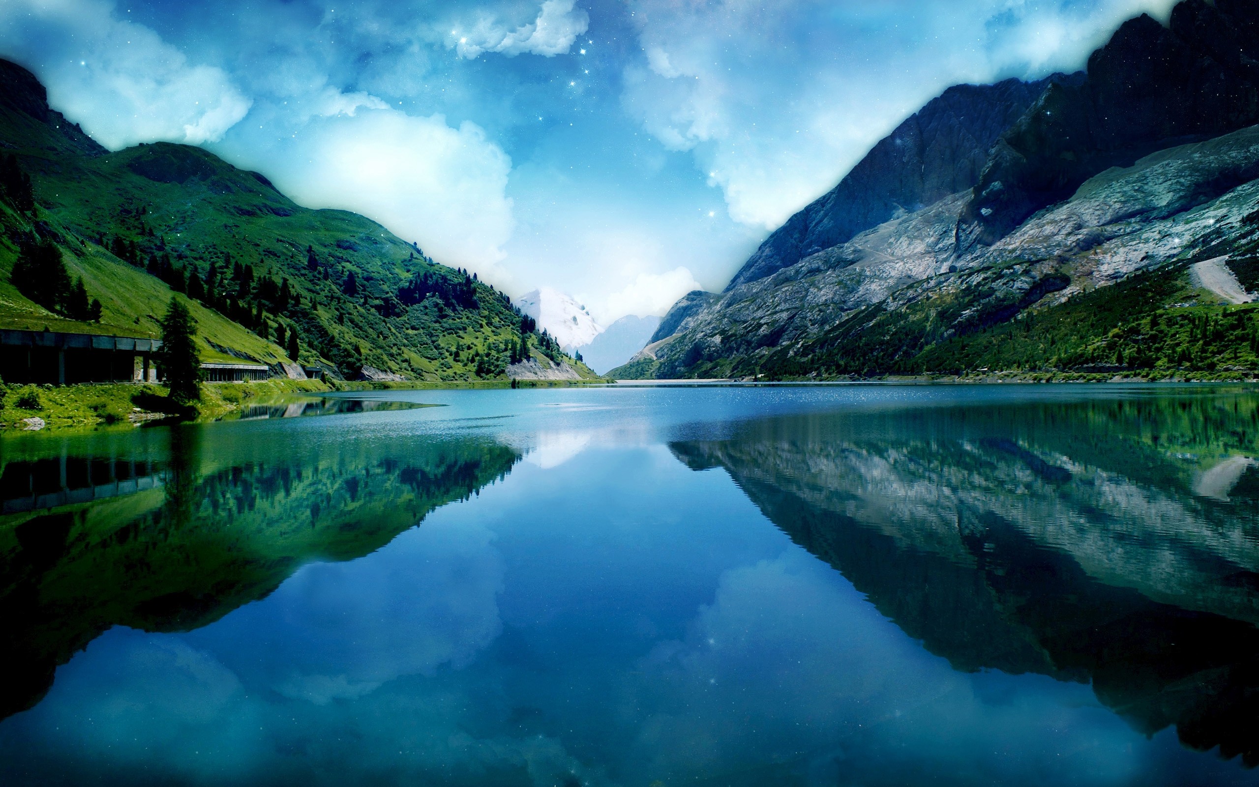 General 2560x1600 mountains lake Italy reflection digital art nature