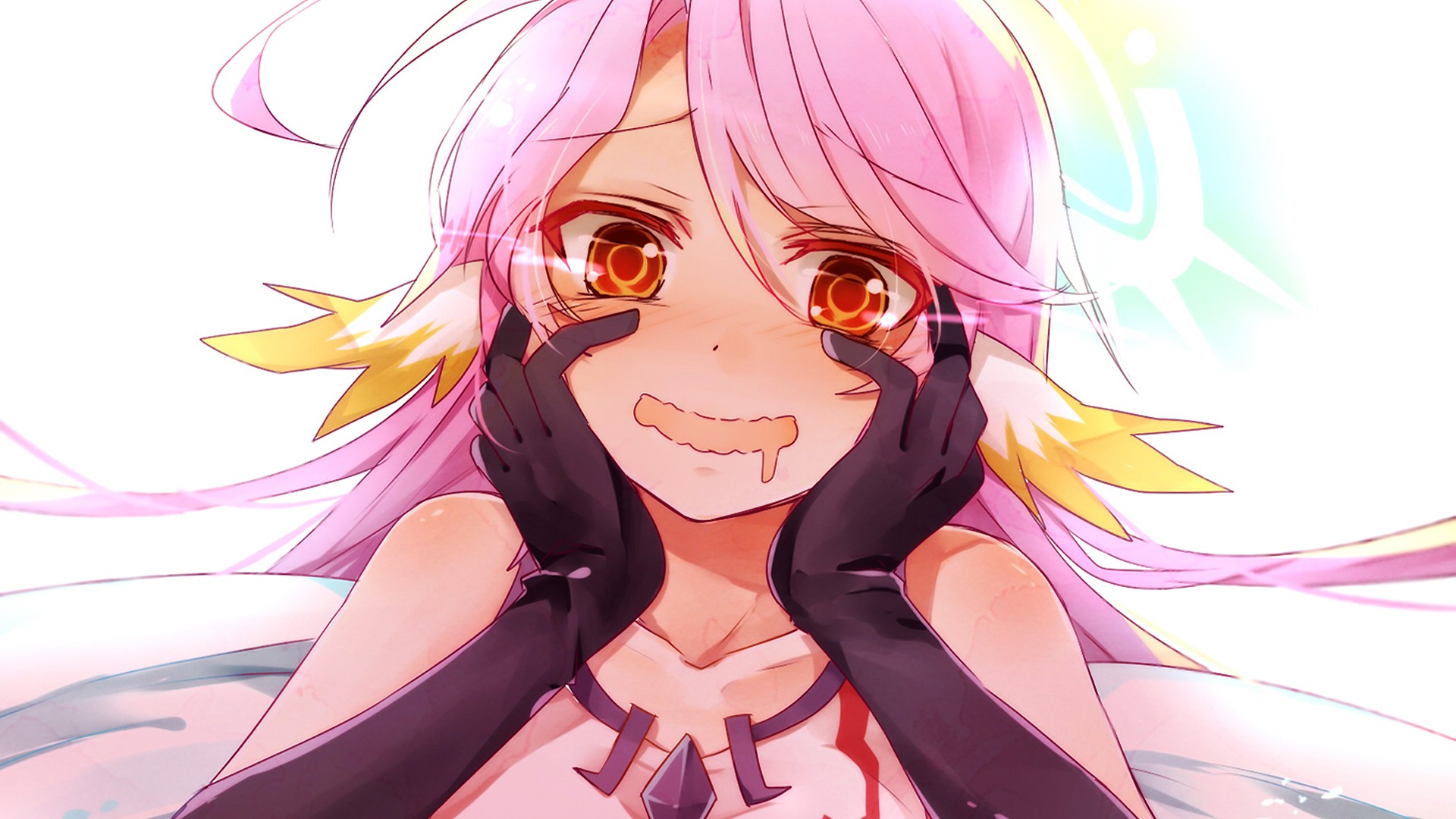 Anime 1920x1080 anime No Game No Life Jibril anime girls eyes women pink hair long hair red eyes drool hand on face