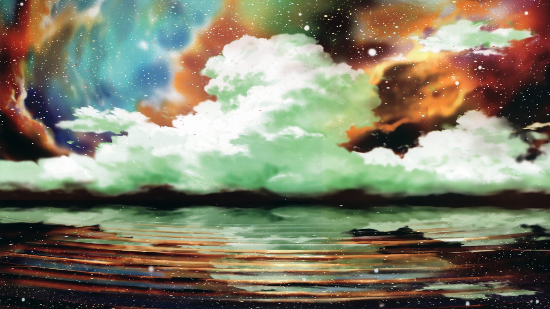 Anime 1920x1080 anime nature clouds water digital art sky