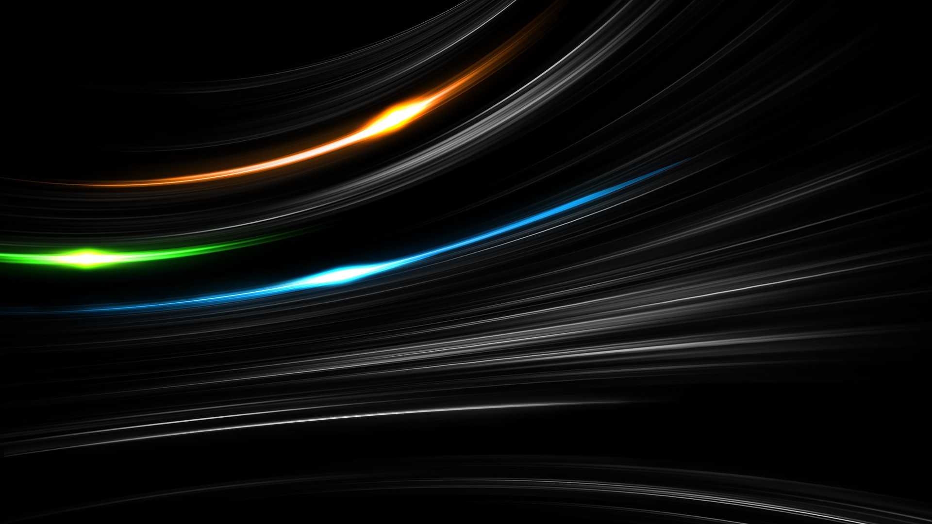 General 1920x1080 minimalism black background digital art abstract lines glowing orange blue green beam selective coloring shapes wavy lines