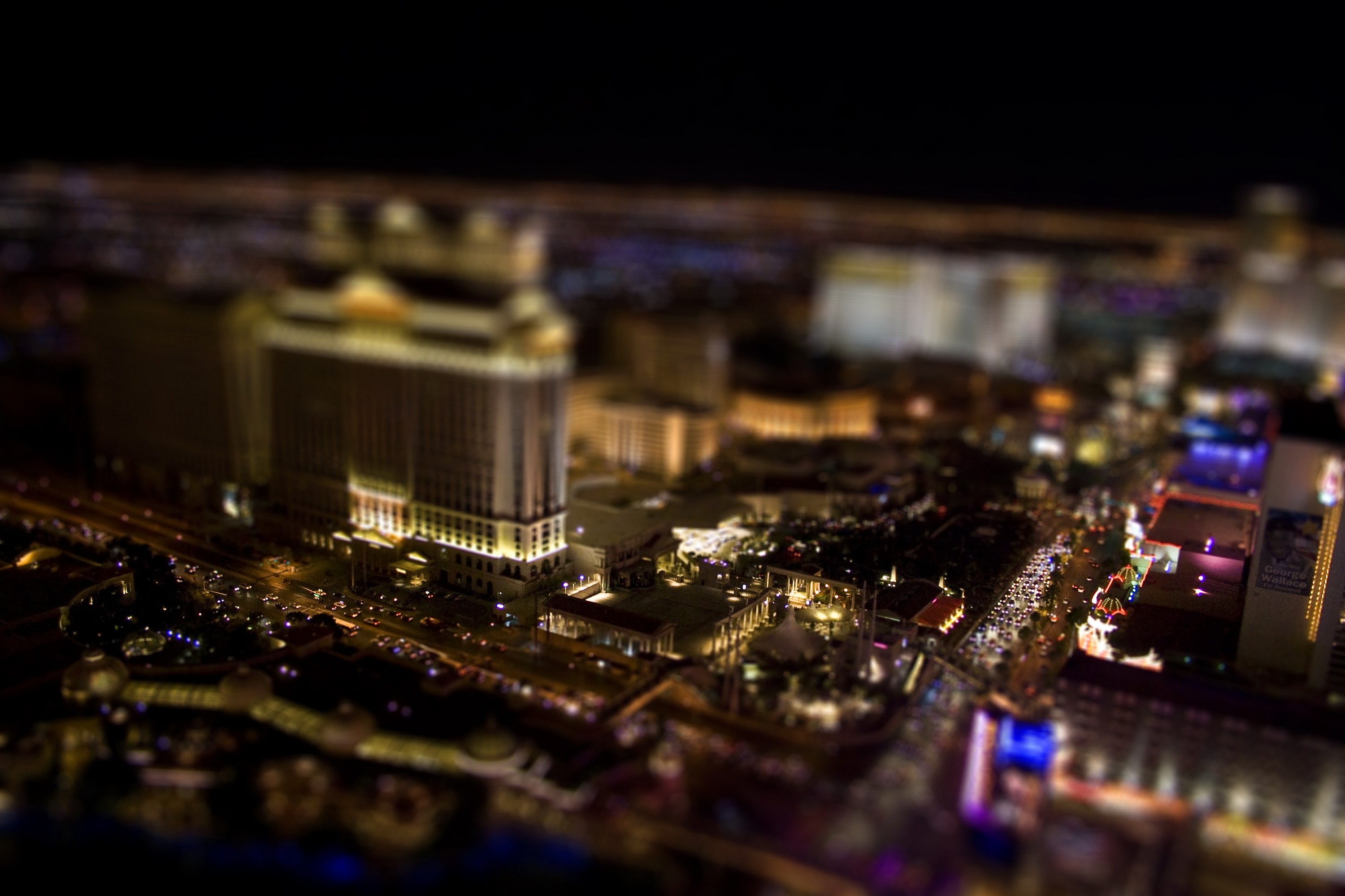 General 3000x2000 architecture tilt shift cityscape Las Vegas USA night lights digital art