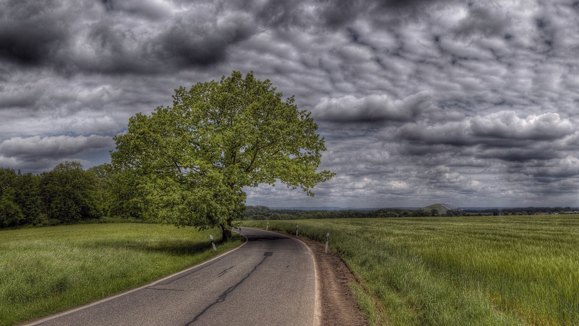 General 1920x1080 nature HDR landscape road sky clouds trees field