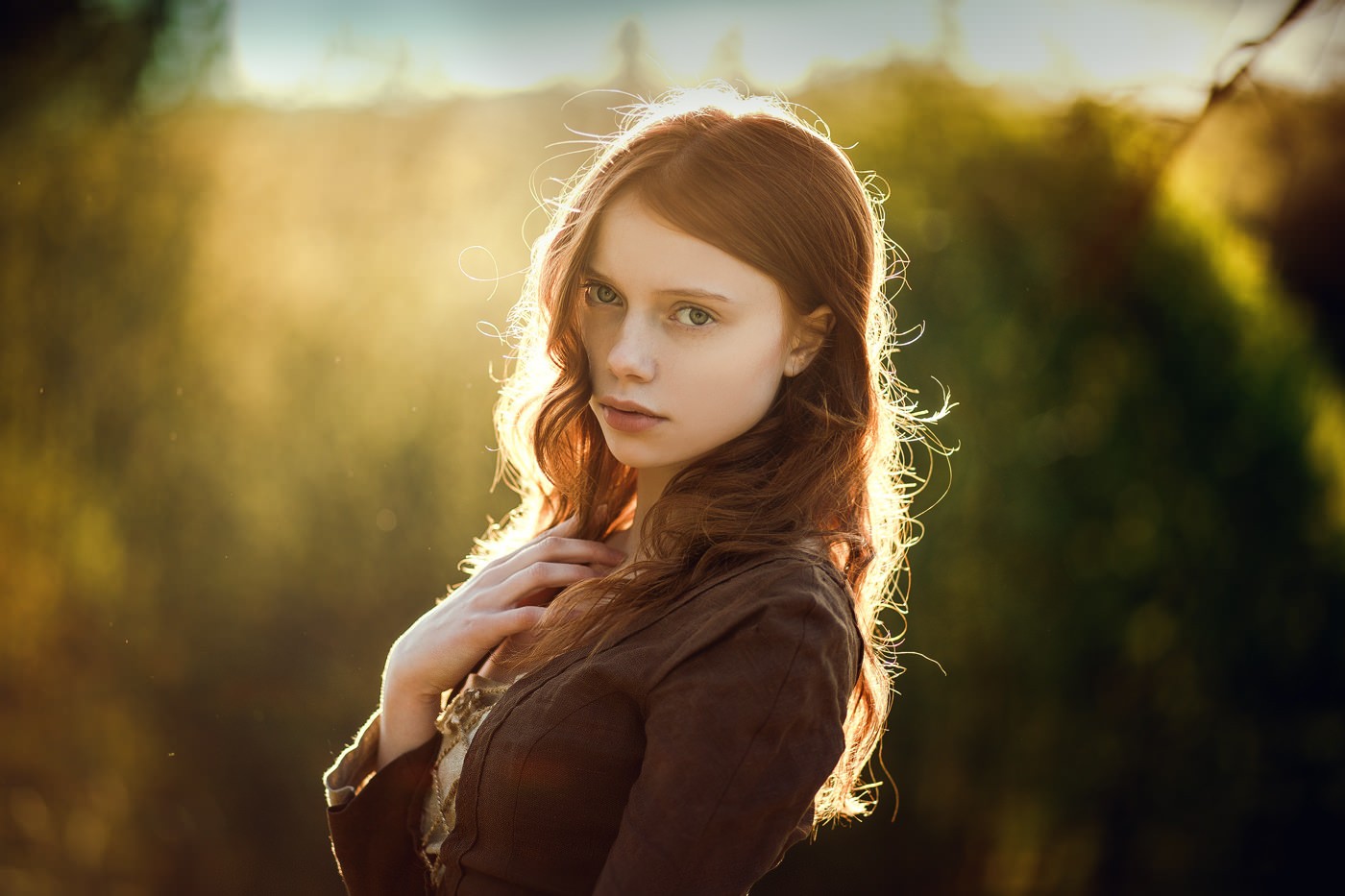 People 1400x933 women model face portrait redhead blue eyes Ekaterina Yasnogorodskaya looking at viewer long hair backlighting women outdoors outdoors