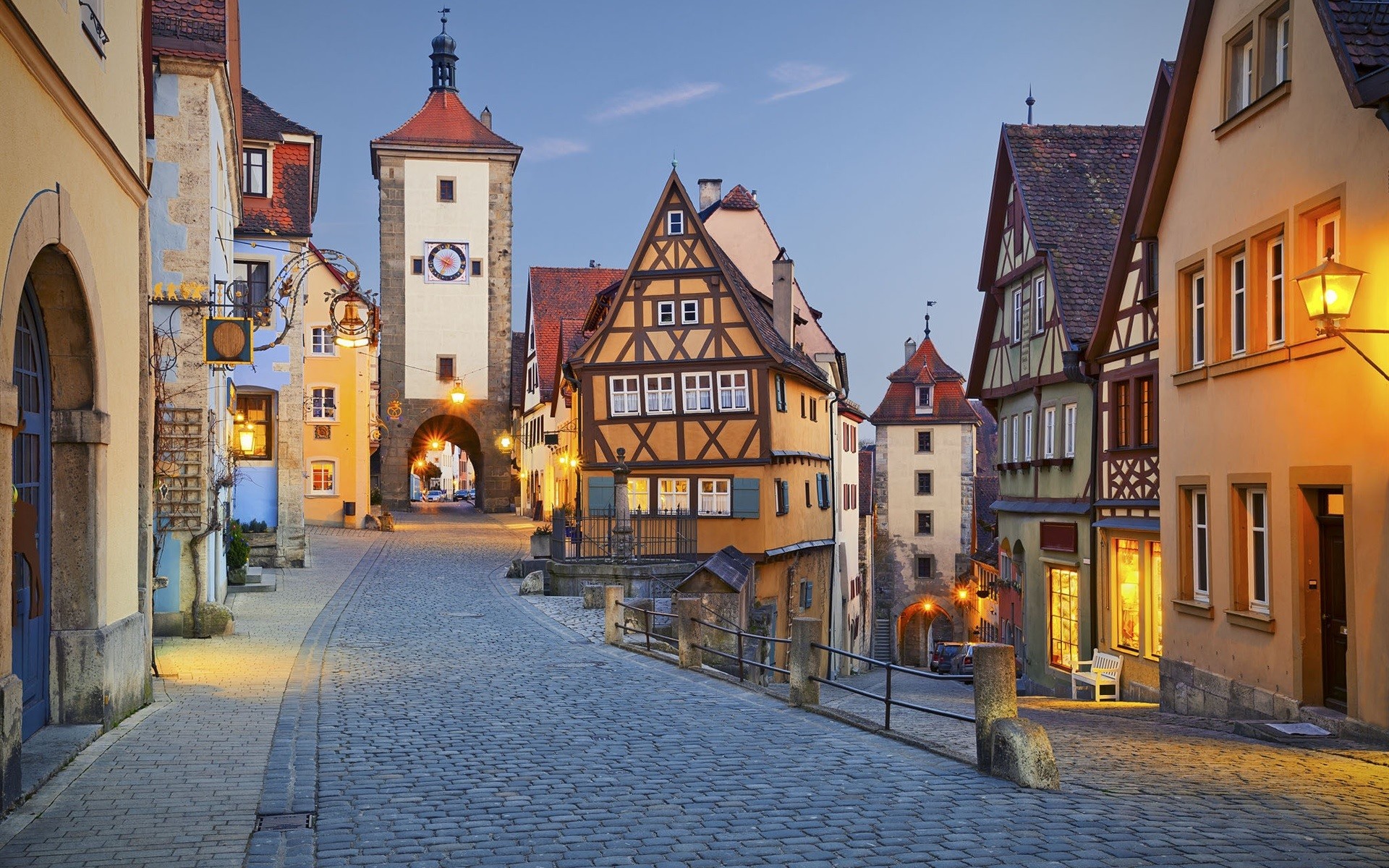 General 1920x1200 Germany street street light house clear sky town Rothenburg ob der Tauber