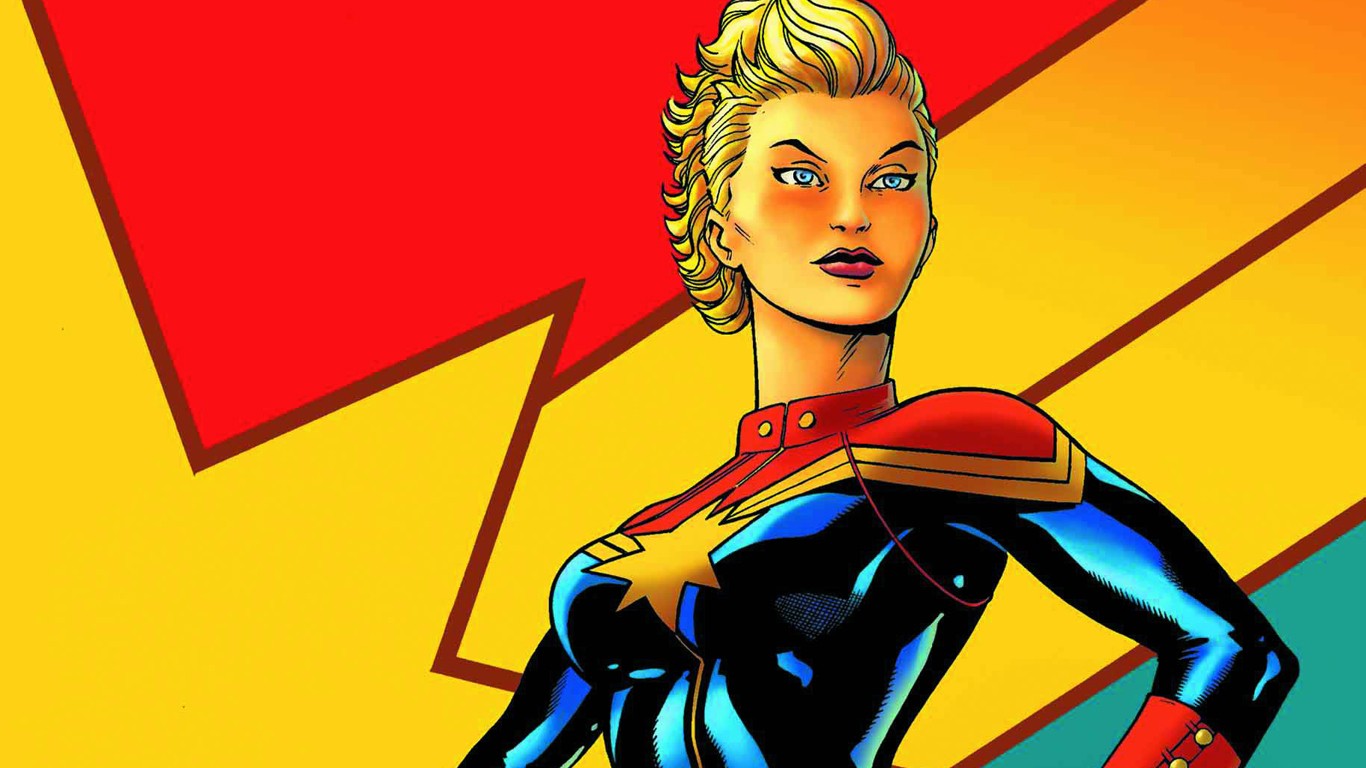 General 1366x768 Captain Marvel Carol Danvers Marvel Comics comic art superheroines comics red lipstick blonde blue eyes costumes