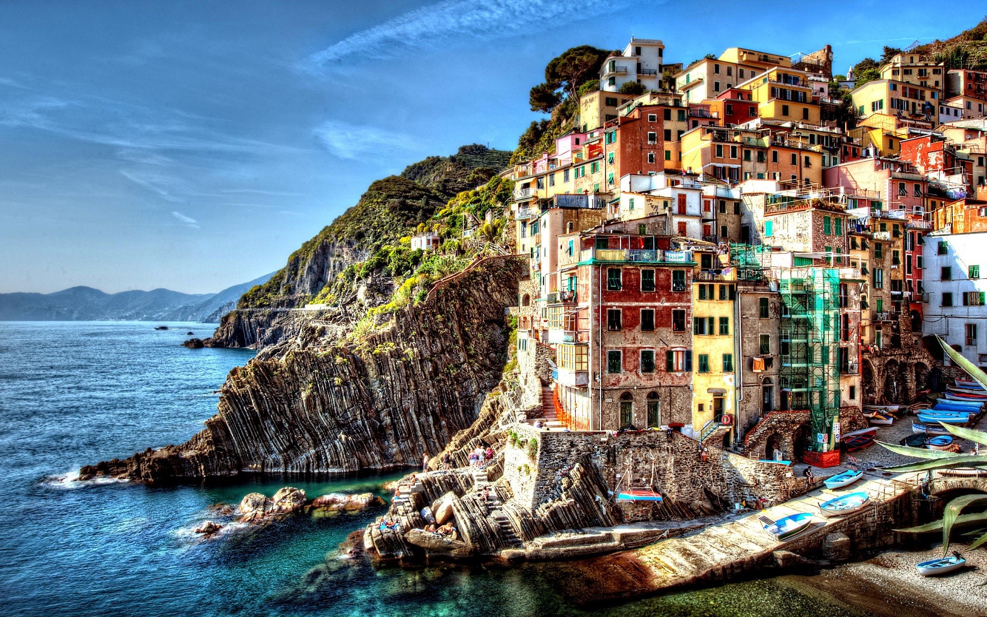 General 1920x1200 Cinque Terre Italy sea city dock boat building colorful hills cliff town
