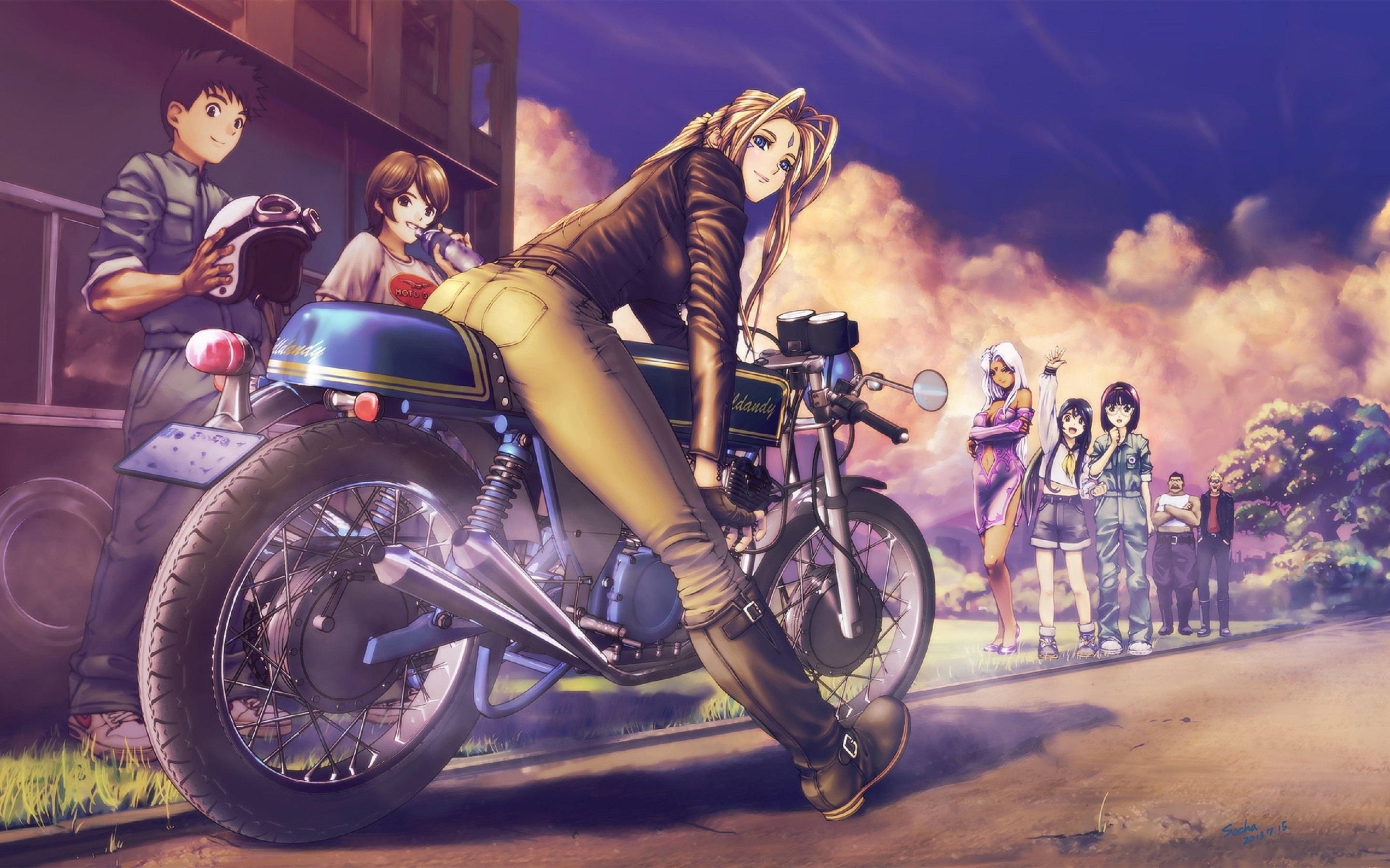 Anime 2880x1800 vehicle motorcycle women with motorcycles anime Belldandy Ah! My Goddess! Socha anime girls women