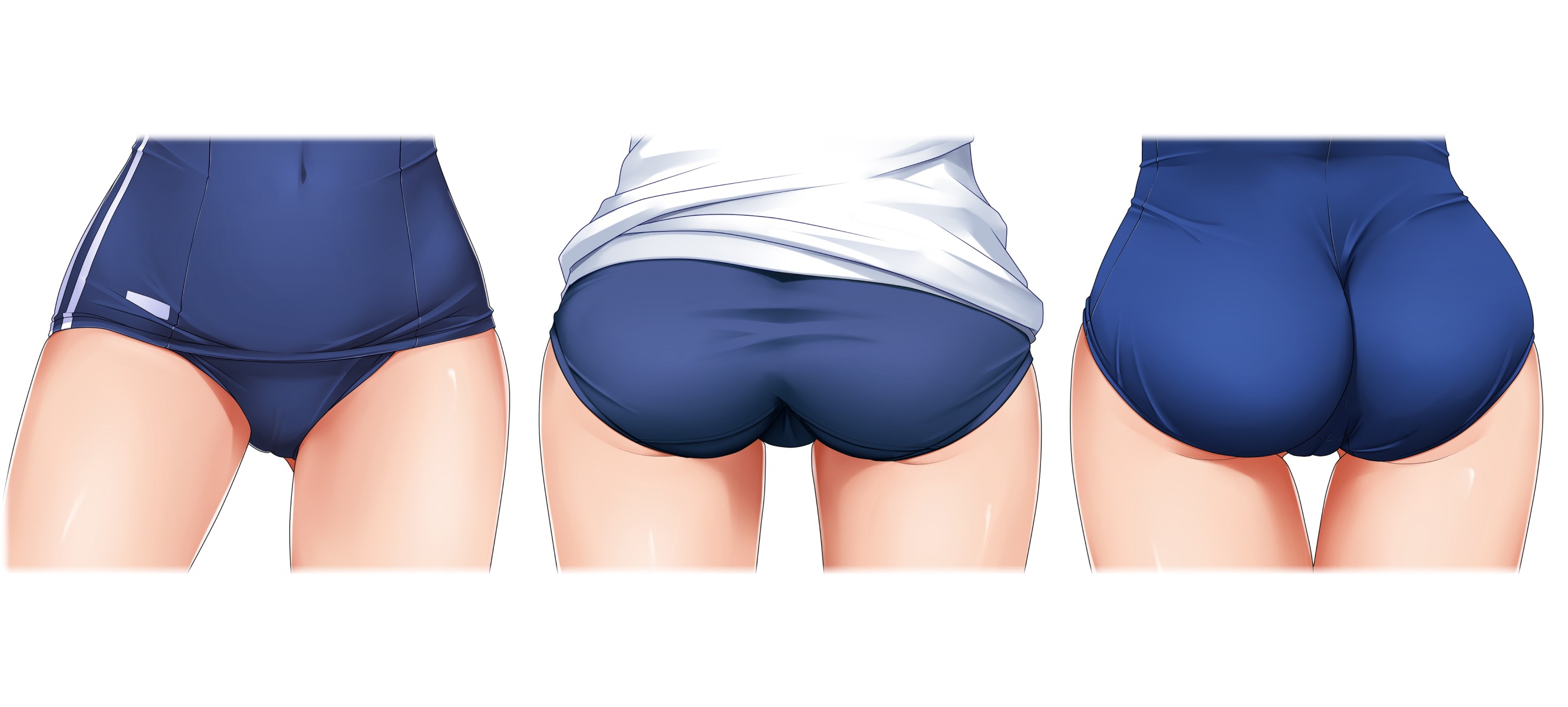 Anime 2660x1200 ass anime school swimsuits ecchi rear view white background simple background swimwear blue swimsuit anime girls
