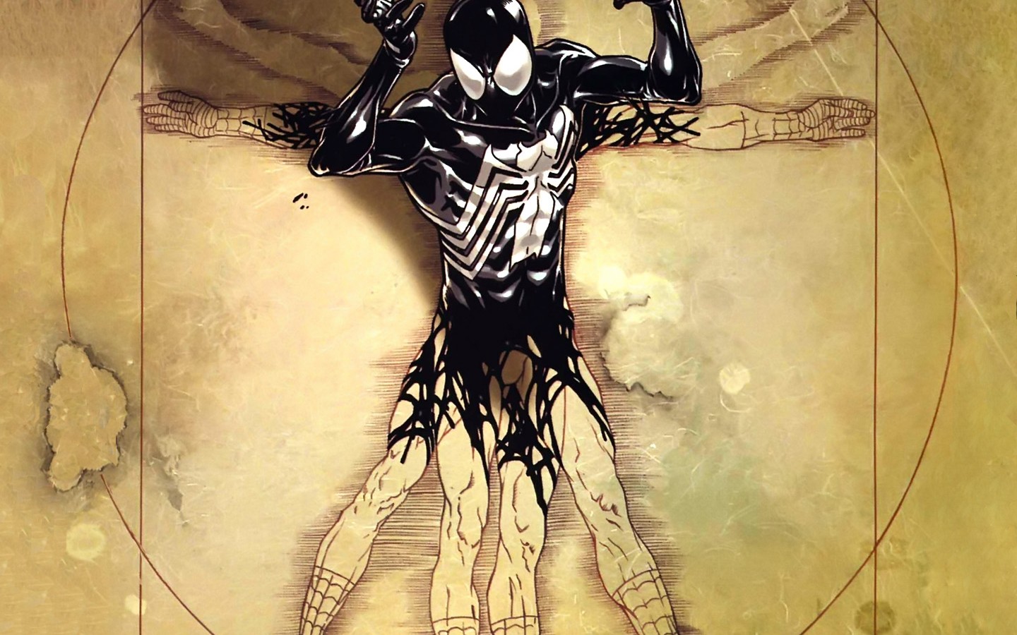 General 1440x900 Spider-Man Marvel Comics Venom Leonardo da Vinci Vitruvian Man artwork beige background