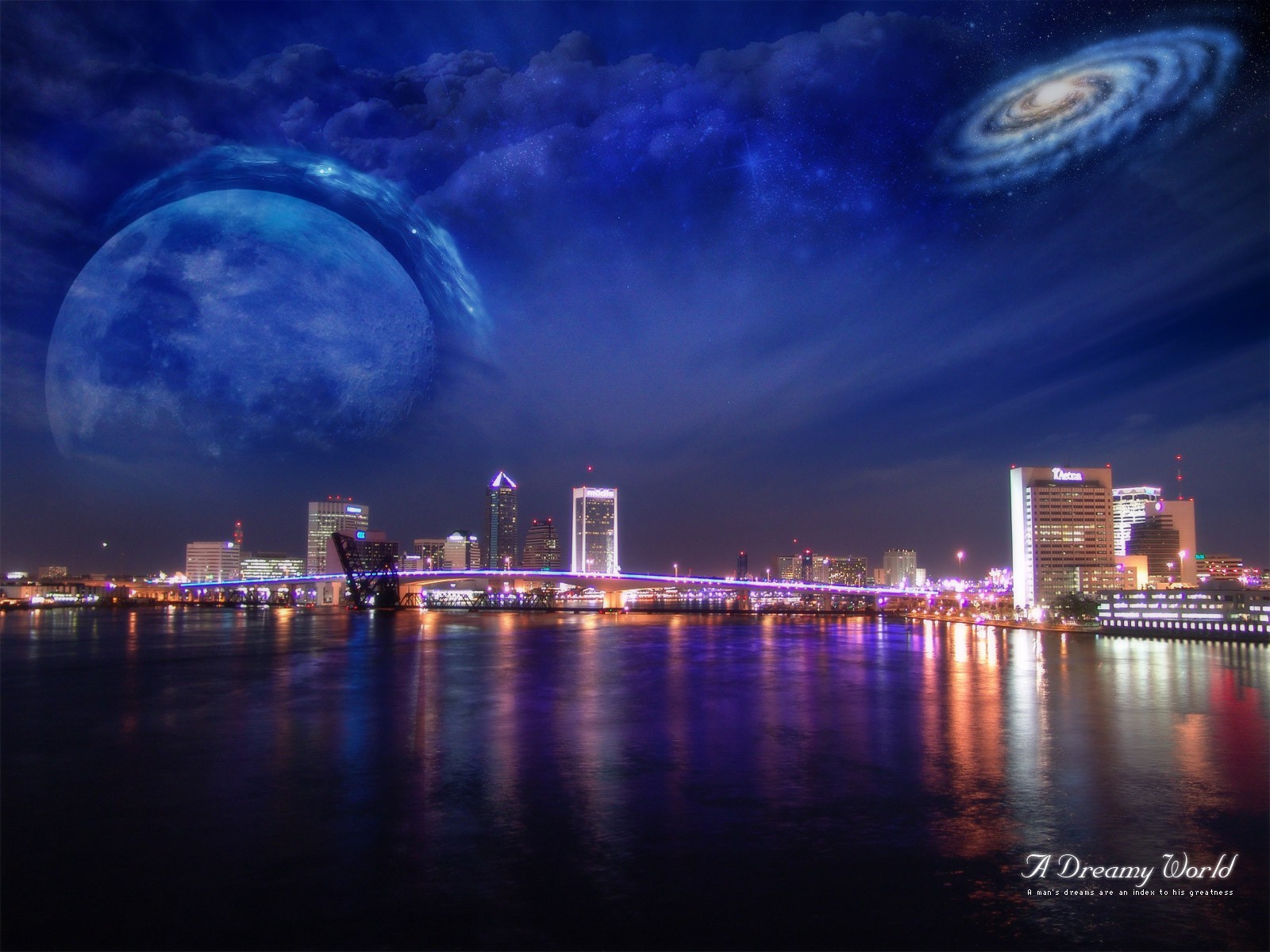 General 1600x1200 fantasy art space art cityscape water digital art reflection lights city lights sky Jacksonville