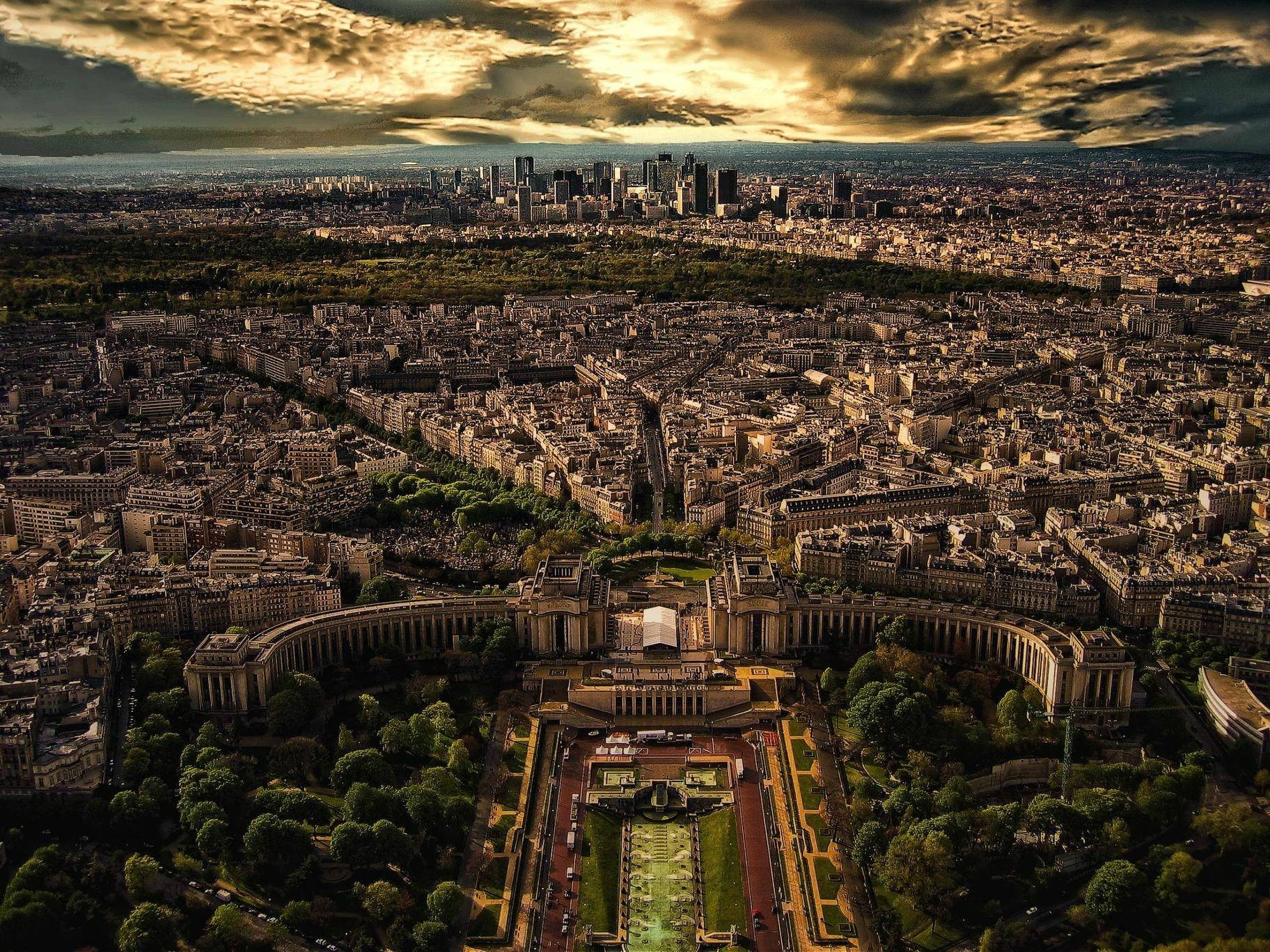 General 1824x1368 city aerial view cityscape Paris overcast France panorama sunlight