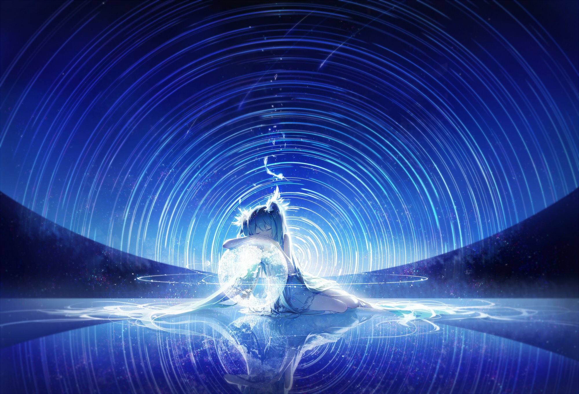 Anime 2000x1361 anime anime girls artwork Hatsune Miku Vocaloid rella sky reflection fantasy art fantasy girl