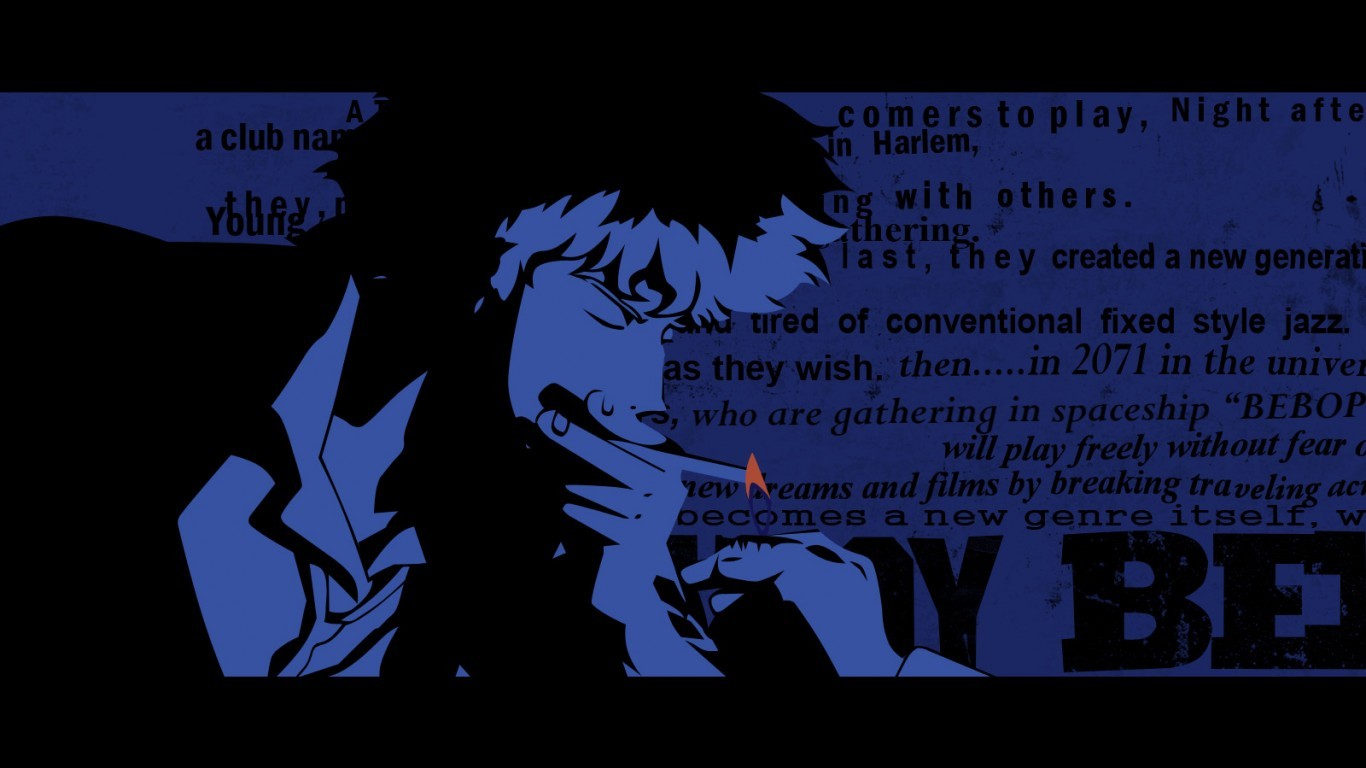 Anime 1366x768 Cowboy Bebop Spike Spiegel anime boys blue background cigarettes smoking