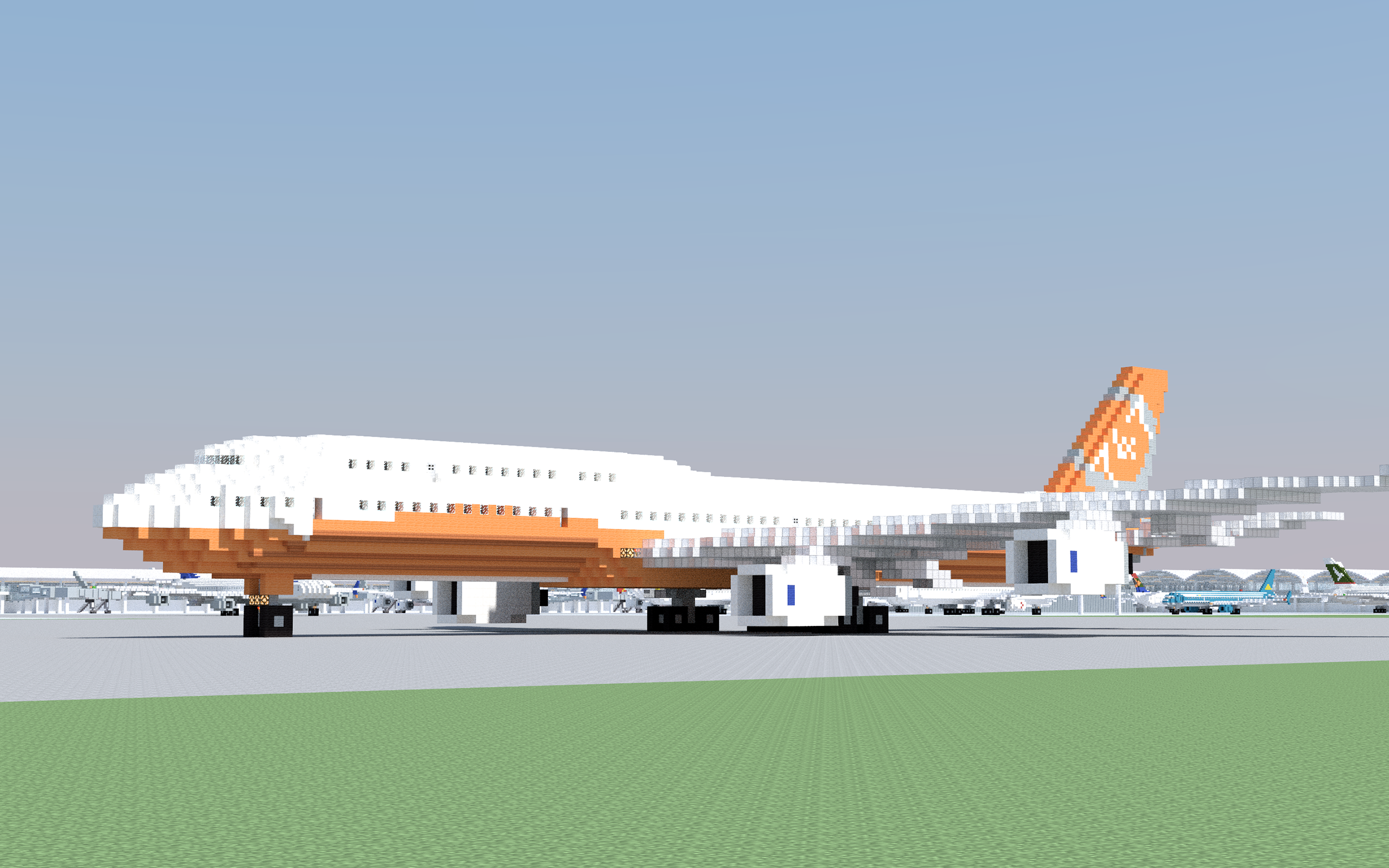 General 2560x1600 aircraft airplane Boeing 747 3D Blocks airport Minecraft digital art vehicle PC gaming video games