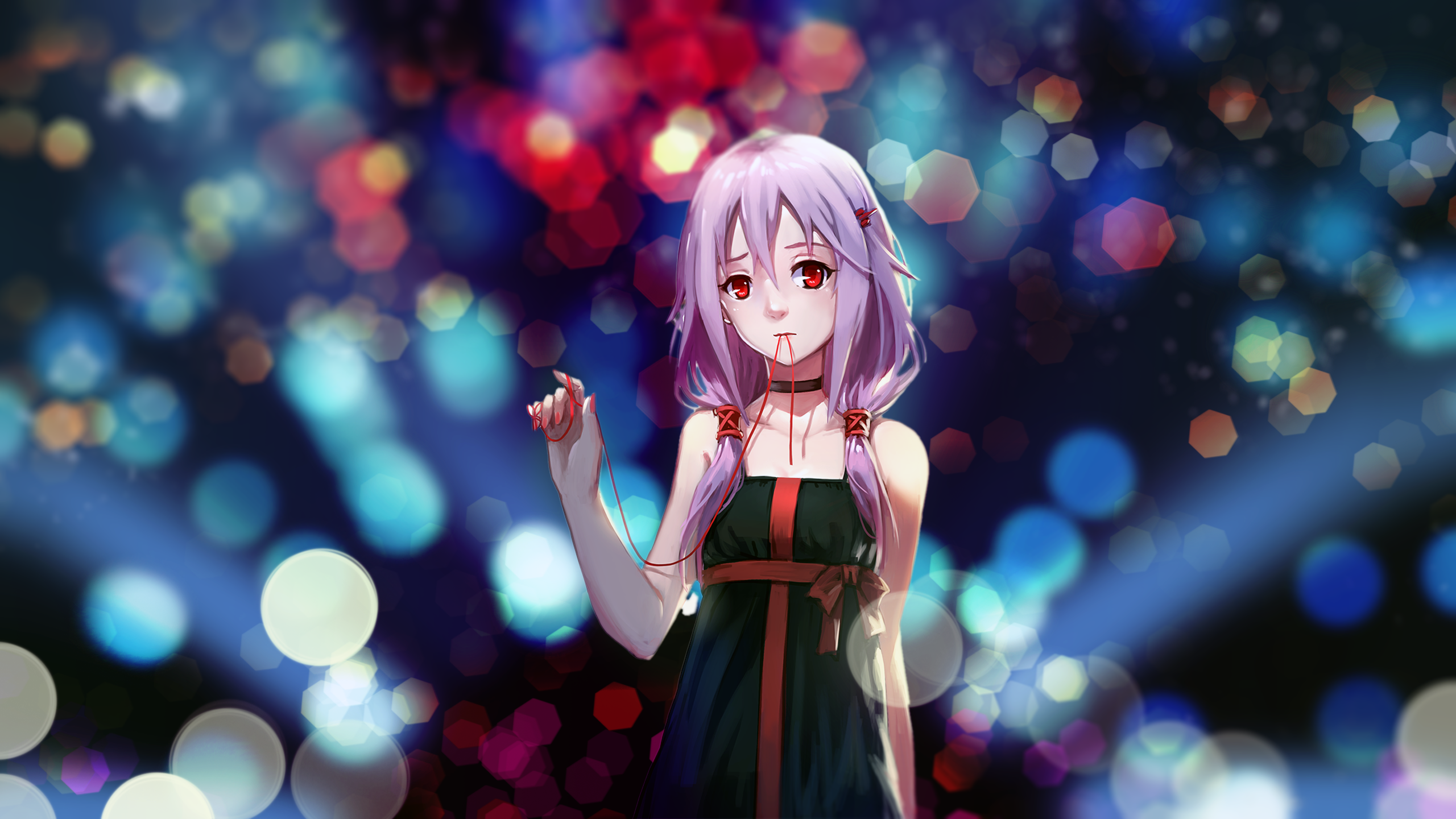 Anime 2560x1440 anime girls anime Guilty Crown Yuzuriha Inori dress purple hair red eyes black dress painted nails red nails