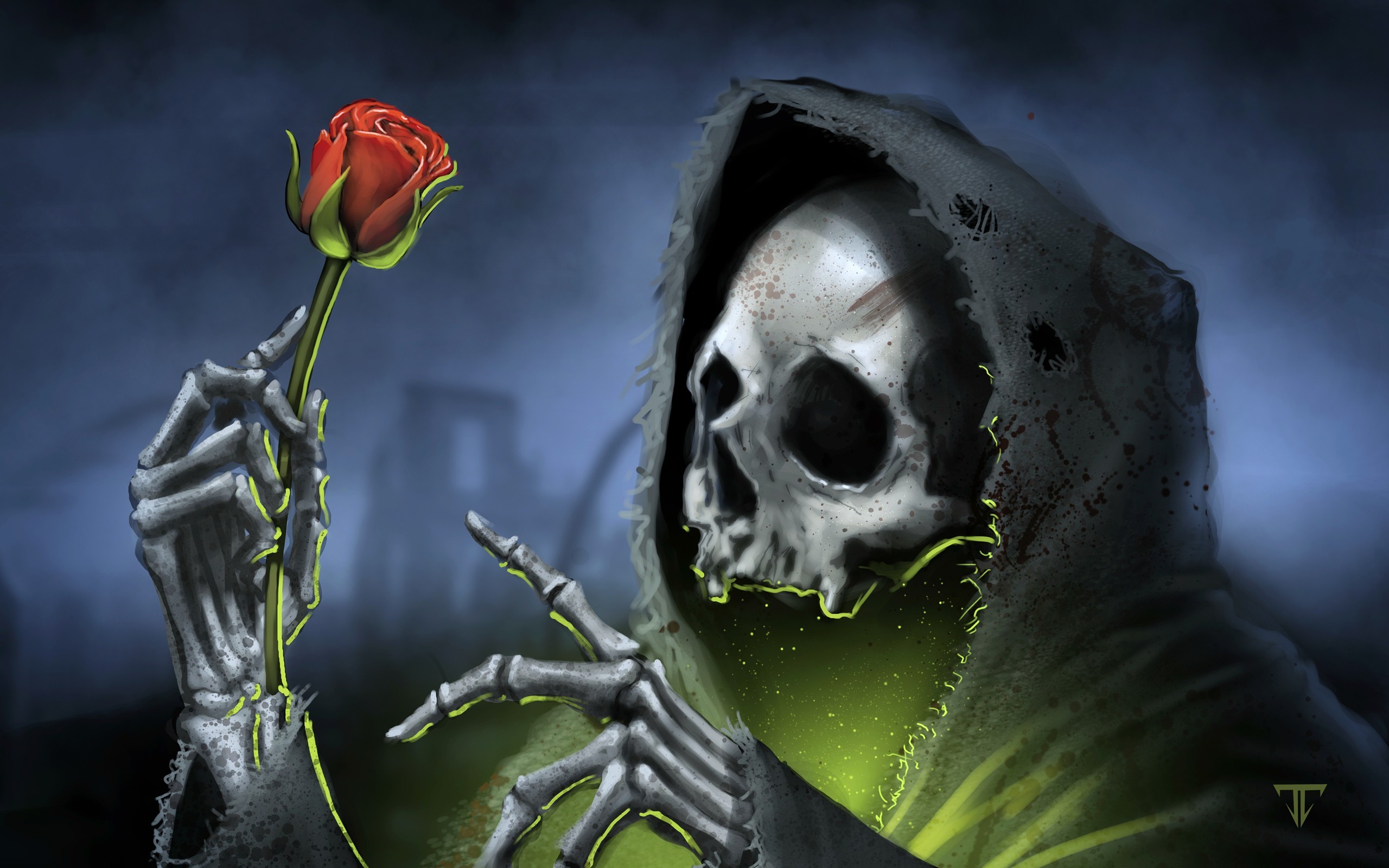 General 2560x1600 dark death rose fantasy art flowers plants bones skull digital art watermarked