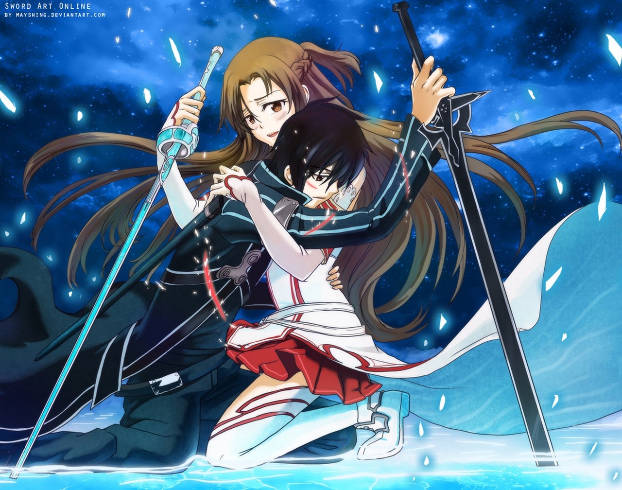 Anime 1280x1008 Sword Art Online anime anime girls anime boys brunette long hair sword weapon Yuuki Asuna (Sword Art Online) DeviantArt