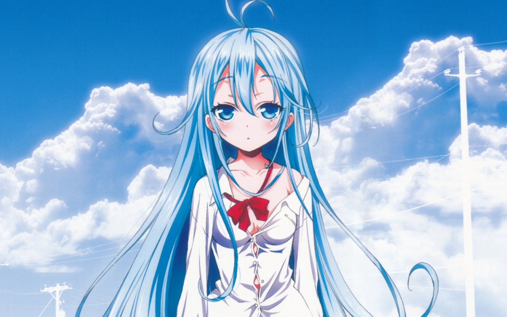 Anime 1680x1050 Touwa Erio anime anime girls sky Denpa Onna To Seishun Otoko blue hair clouds blue eyes long hair