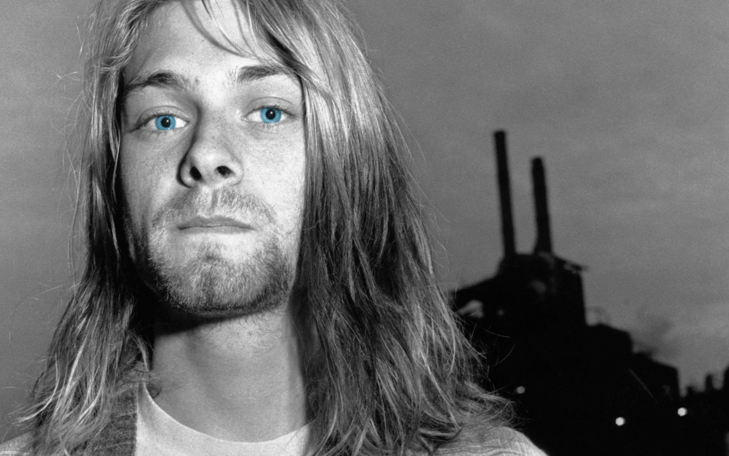 People 2560x1600 Kurt Cobain musician blue eyes selective coloring men Nirvana celebrity beard long hair deceased