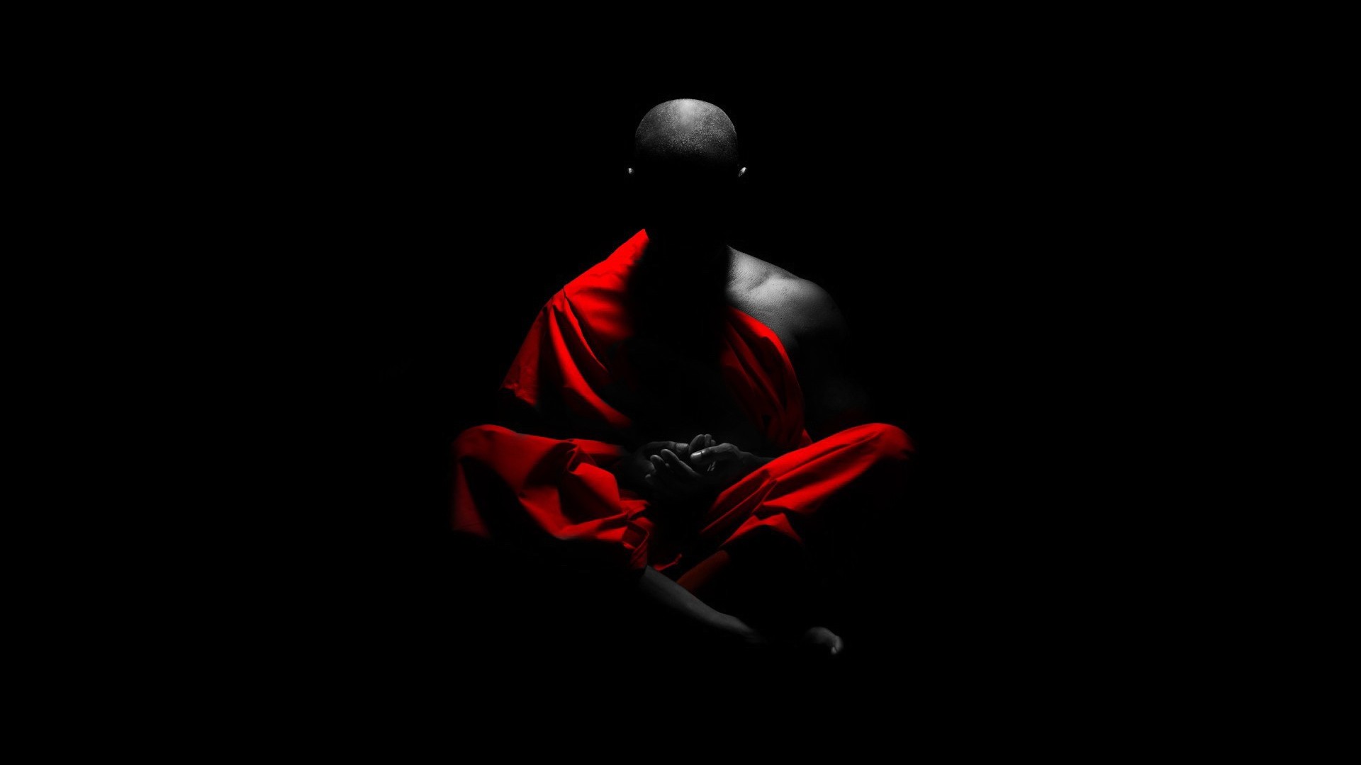 General 1920x1080 selective coloring meditation monks black background spiritual Buddhism men religion