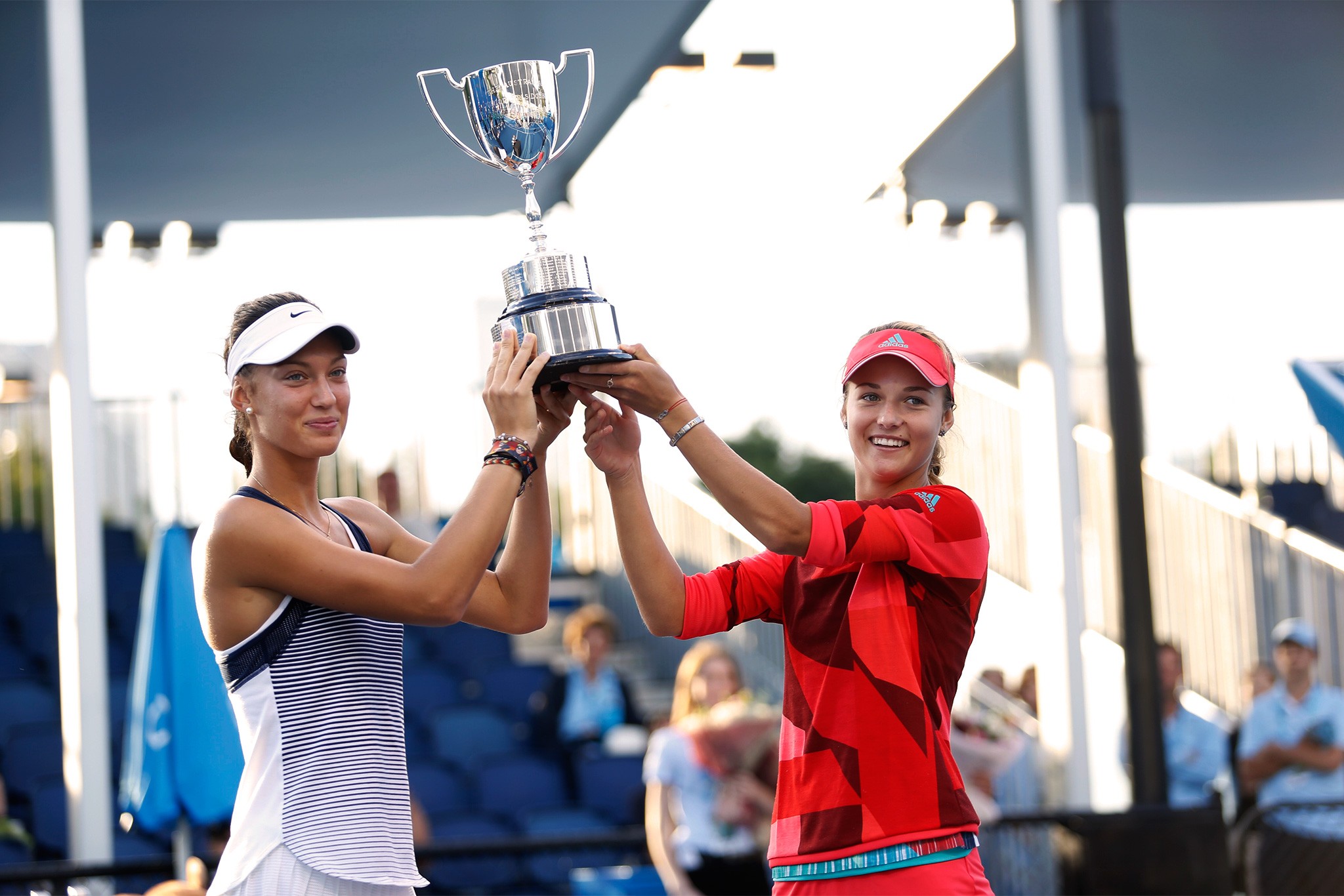 People 2048x1366 Anna Kalinskaya tennis Tereza Mihalikova women cup smiling standing two women tennis player athletes