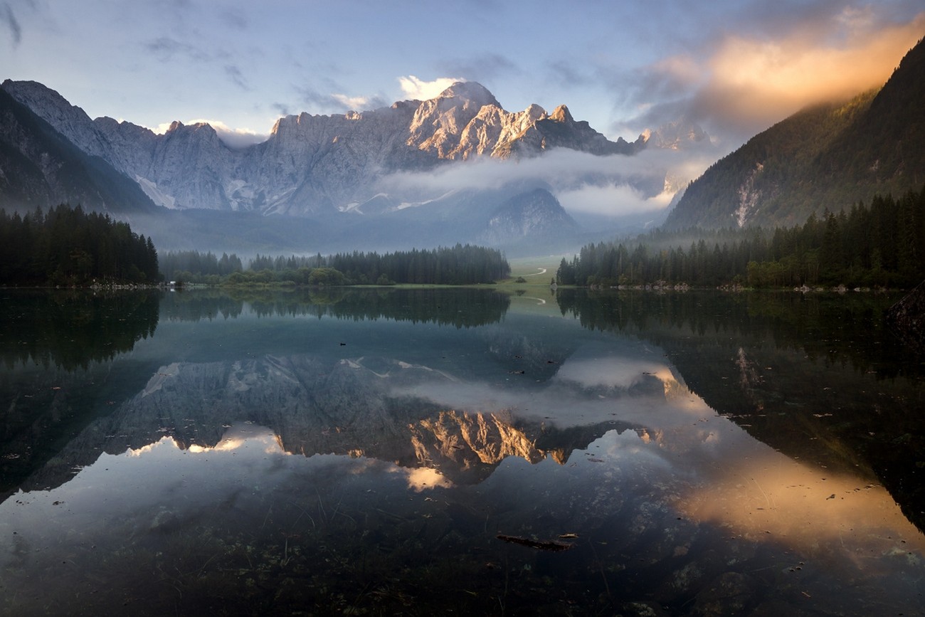 General 1300x867 nature landscape mist lake mountains clouds forest water reflection Italy