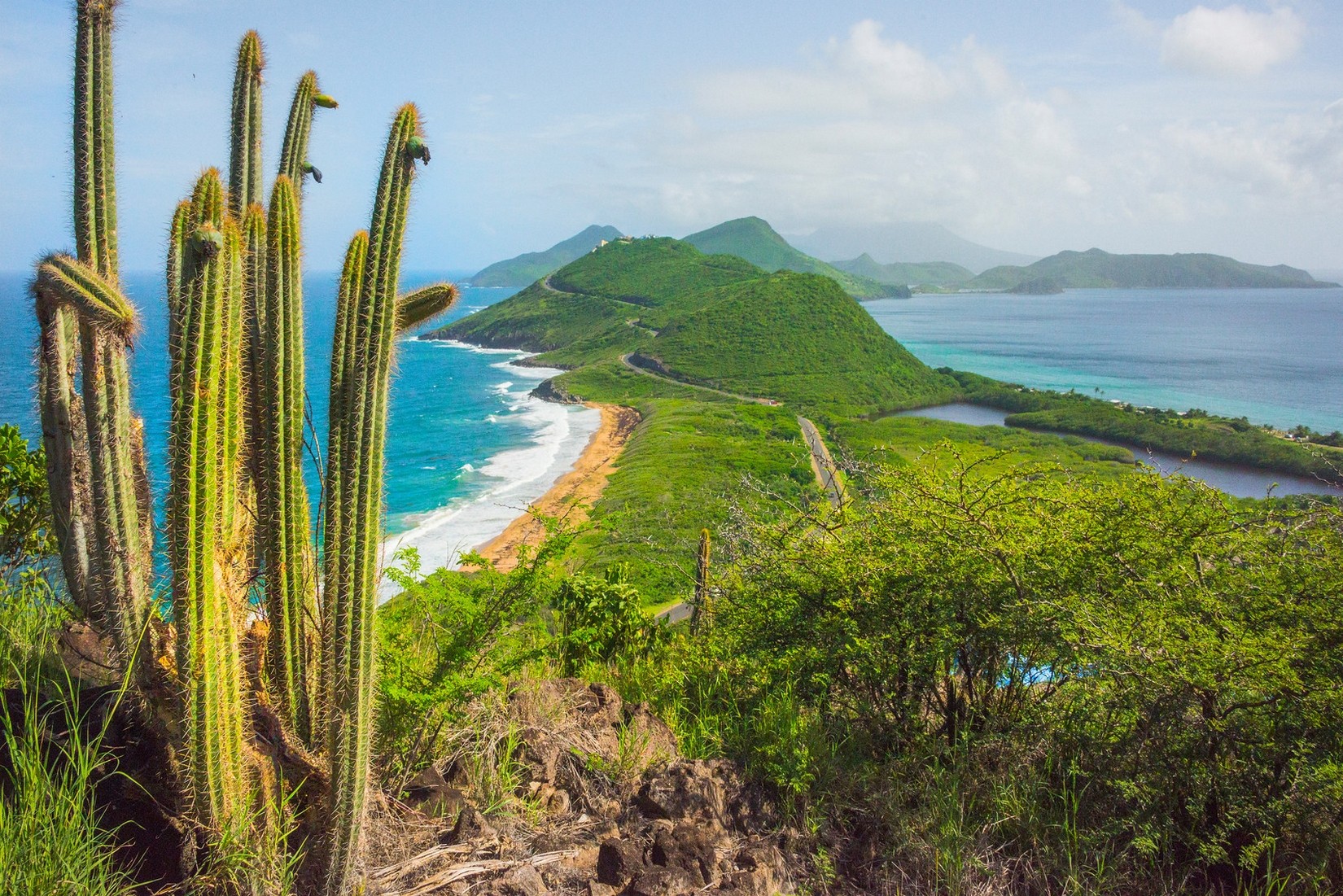 General 1650x1101 nature landscape beach cactus hills sea Caribbean island summer road shrubs tropical green far view sky