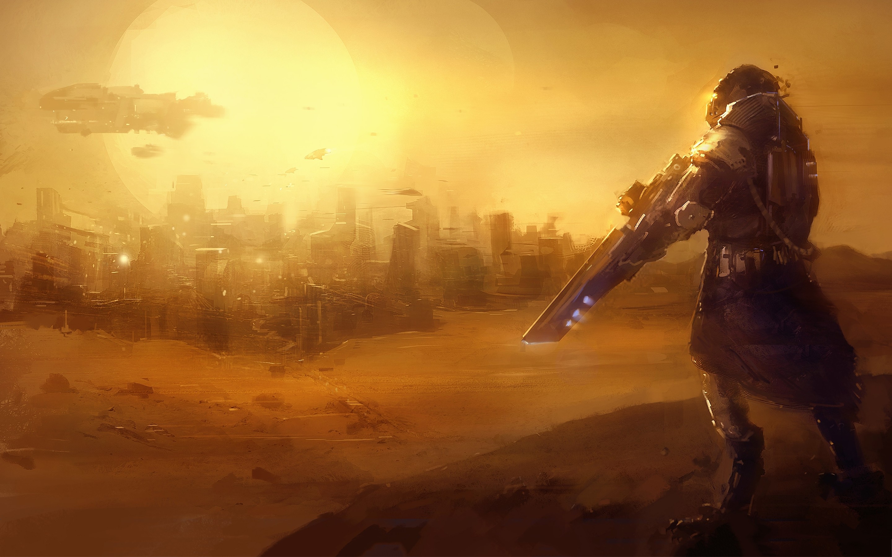 General 2880x1800 dunes desert snipers science fiction cityscape futuristic city artwork Futuristic Weapons