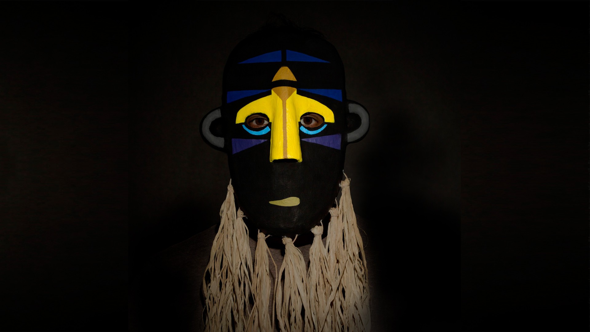 General 1920x1080 mask yellow album covers cover art artwork eyes simple background