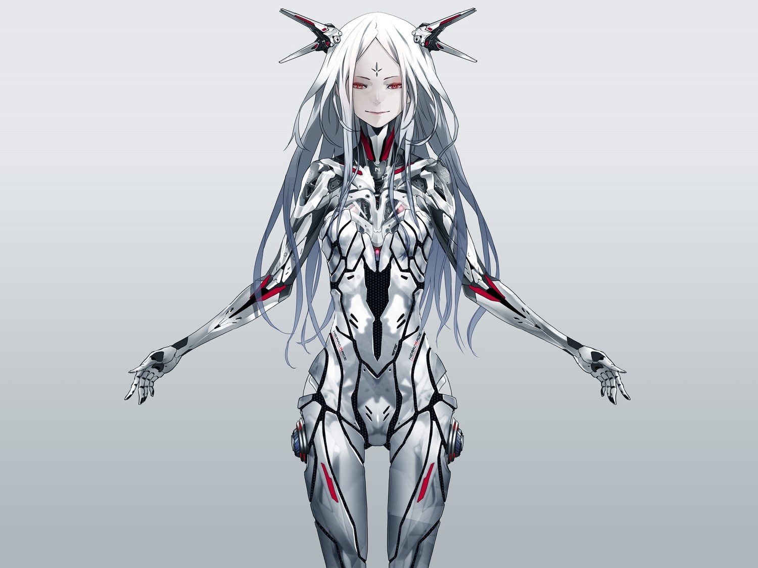 Anime 1500x1124 Redjuice anime girls anime futuristic simple background science fiction women science fiction standing red eyes