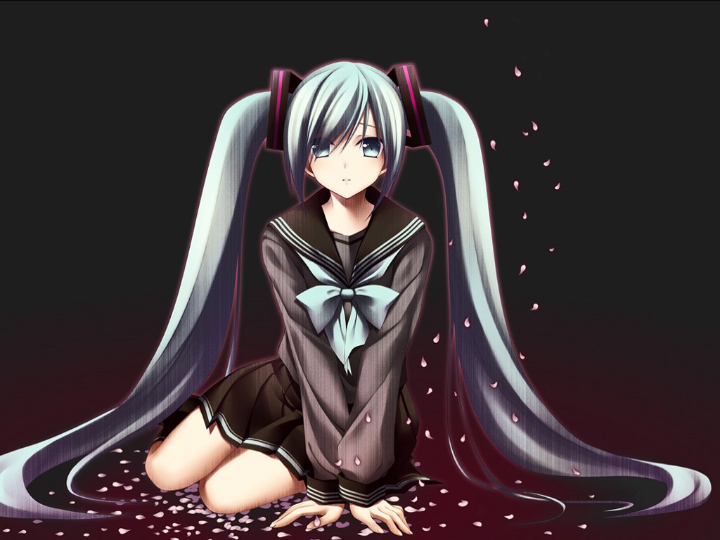 Anime 1024x768 Hatsune Miku anime girls anime long hair simple background looking at viewer legs together