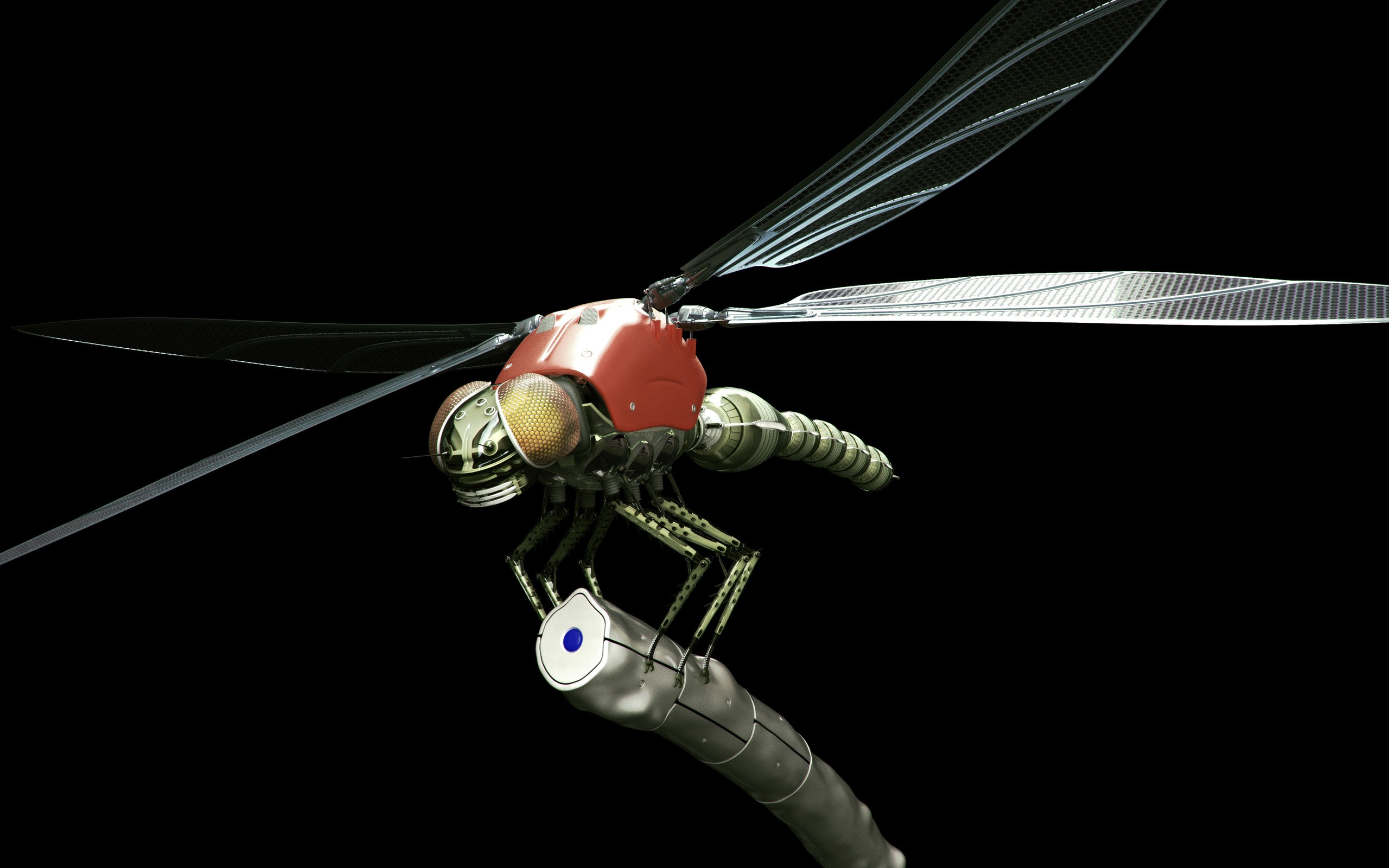 General 2560x1600 dragonflies robot render CGI black background simple background machine