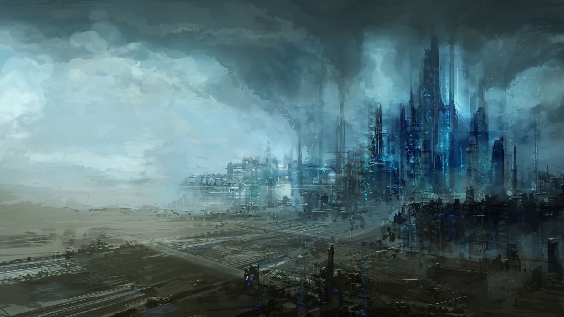 General 1920x1080 pollution industrial futuristic city artwork science fiction blue