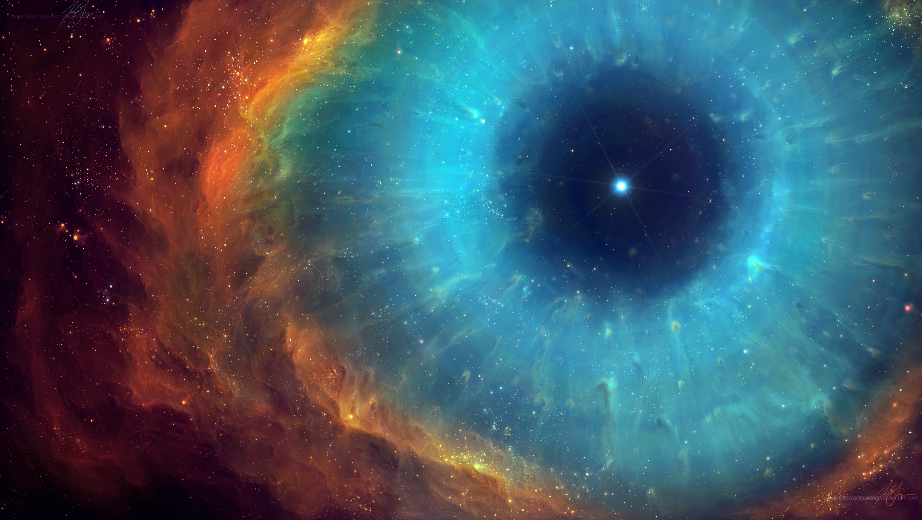 General 3000x1694 nebula Helix Nebula space stars eyes TylerCreatesWorlds space art digital art galaxy red cyan