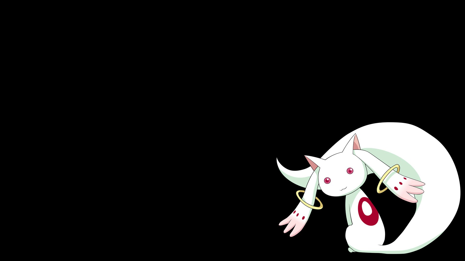 Anime 1920x1080 anime Mahou Shoujo Madoka Magica Kyuubey simple background black background fictional creatures Alien (Creature) red eyes tail minimalism