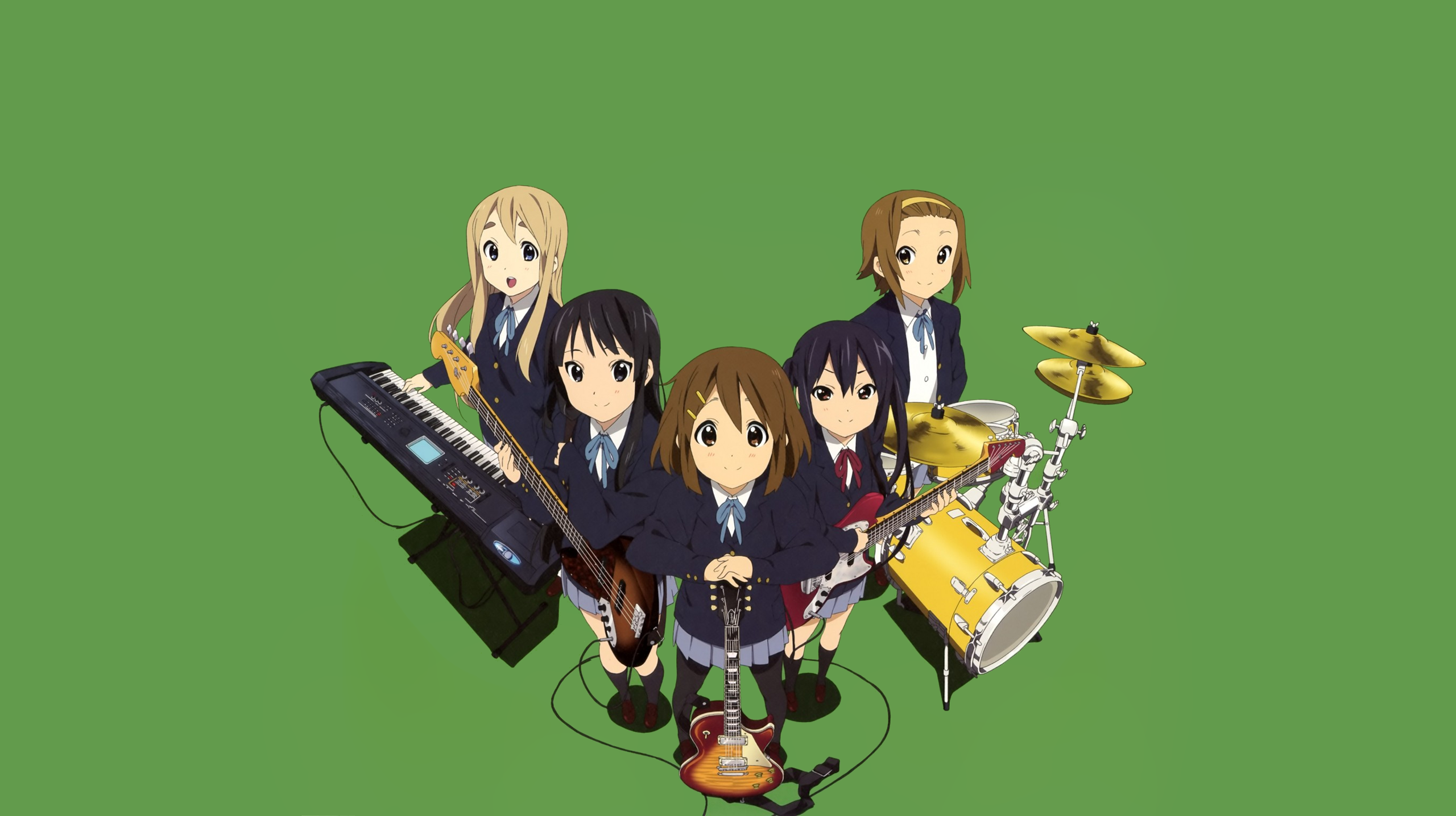Anime 2560x1436 anime girls guitar musical instrument anime green background band music group of women