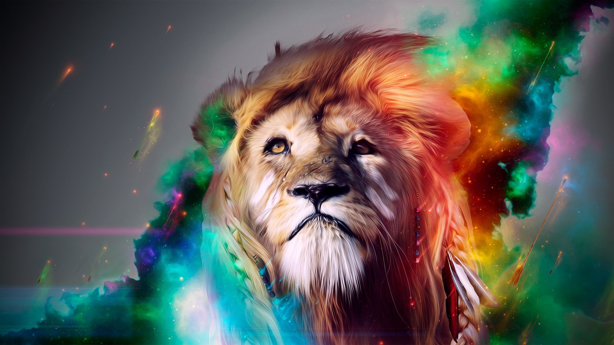 General 2560x1440 lion artwork colorful digital art mammals animals