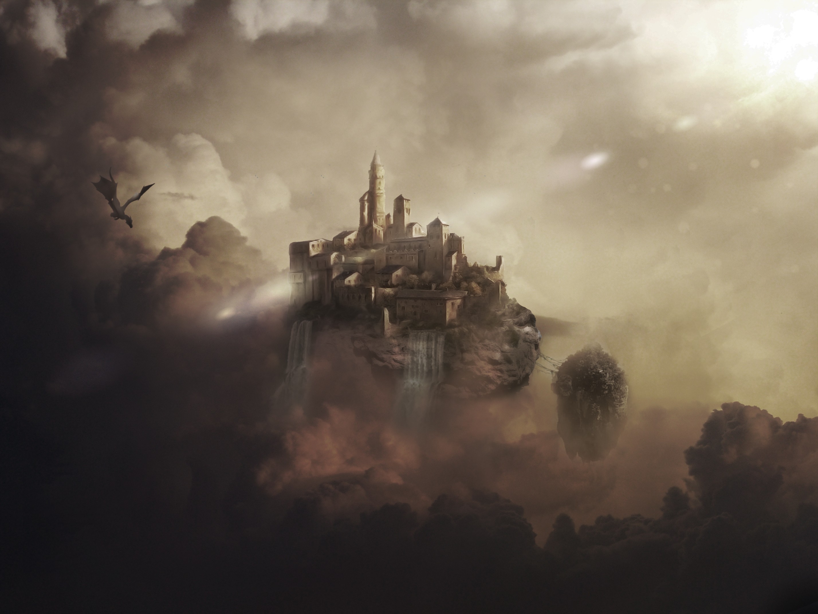 General 2856x2142 fantasy art digital art castle dragon DeviantArt clouds sky creature