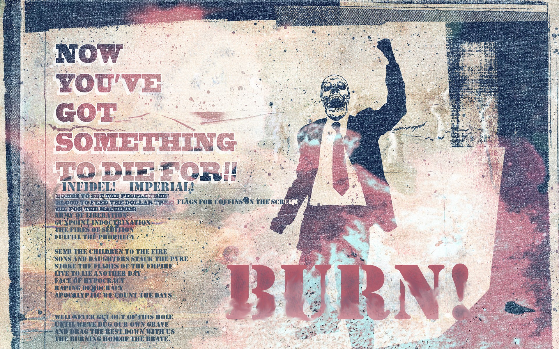 General 1920x1200 war burning burn wall graffiti skull digital art text tie Lamb of God