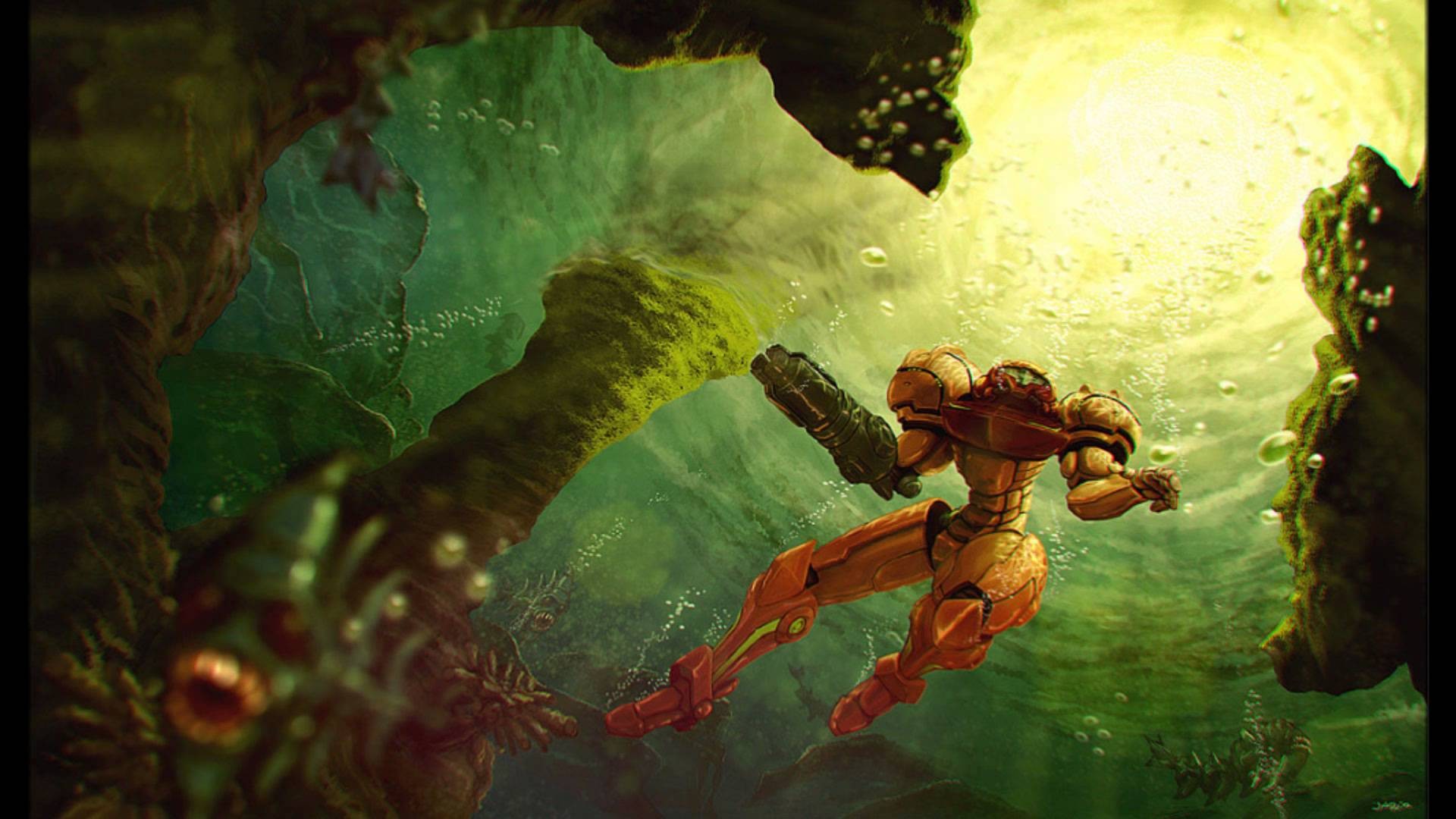General 1920x1080 Metroid Metroid Prime video games Super Metroid Samus Aran armor underwater science fiction women video game art science fiction video game girls