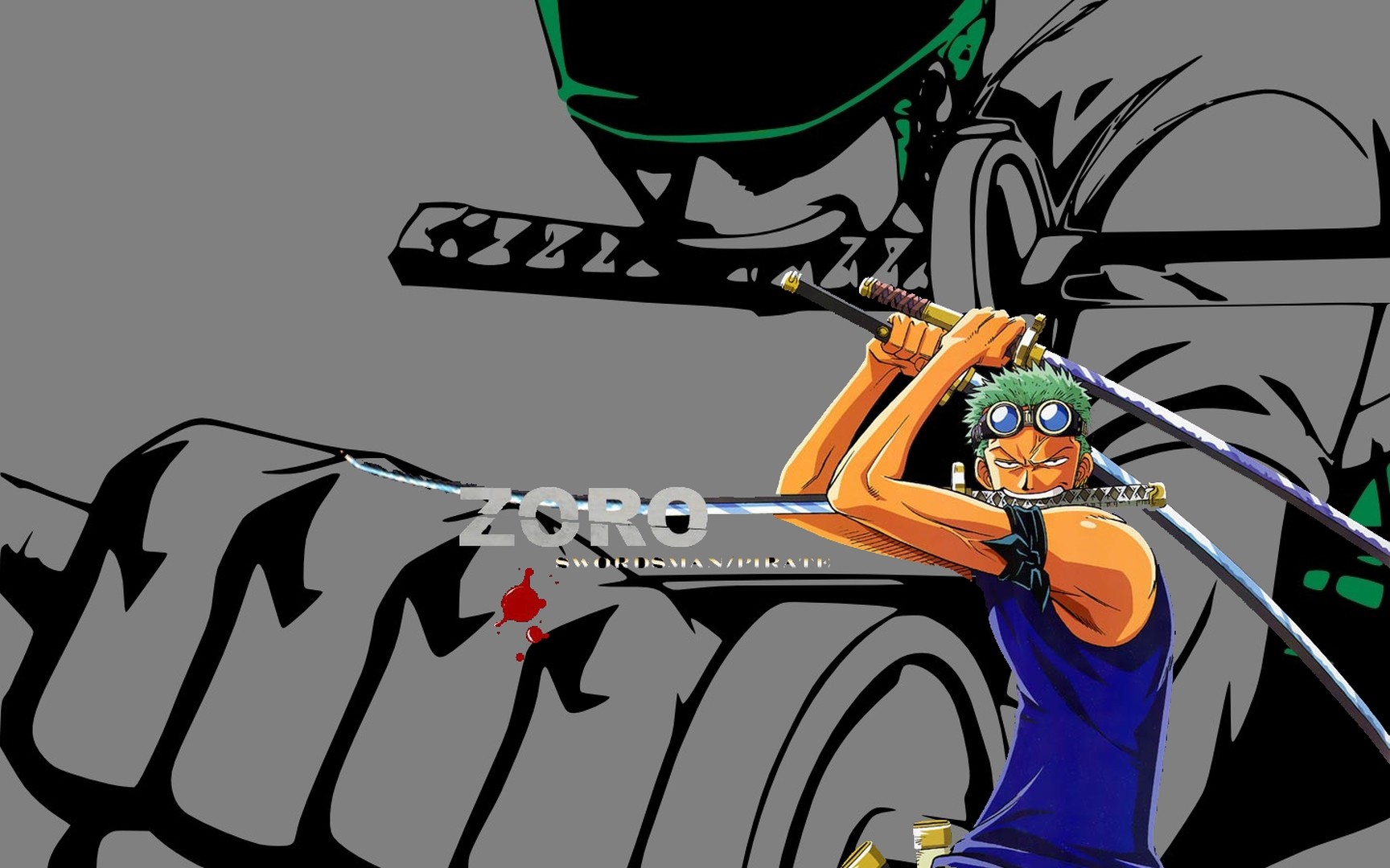 Anime 1728x1080 One Piece anime boys Zorro katana angry gray background anime sword weapon
